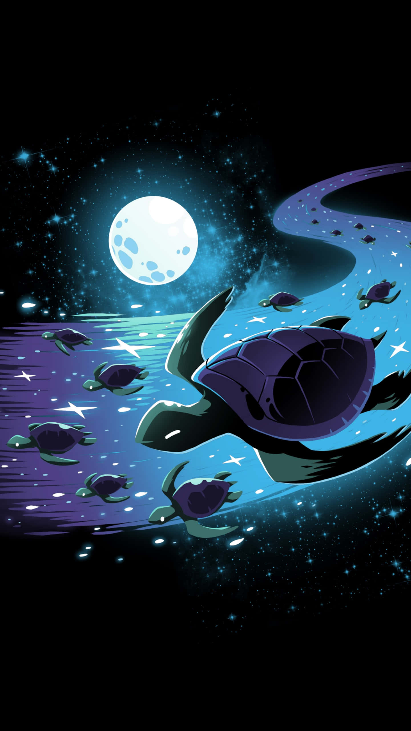 cosmic turtle, glowing moon, starry cosmic ocean, 2K Phone Wallpaper