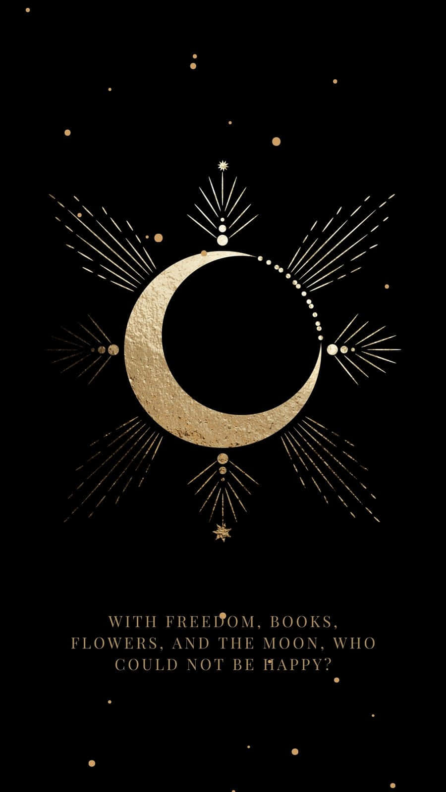 golden crescent moon, starbursts, black sky, HD Phone Wallpaper