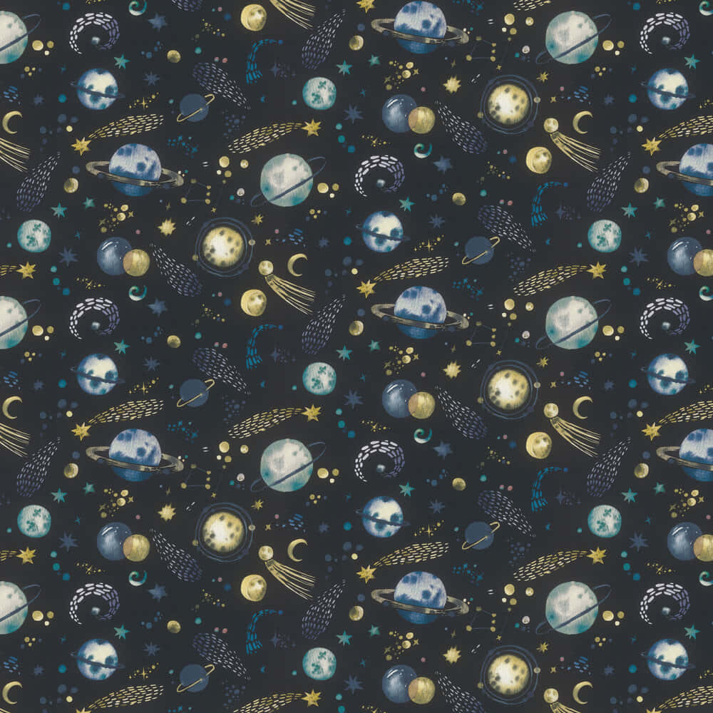 Celestial Pattern Aesthetic, dark navy, blue planets, SD Desktop Wallpaper