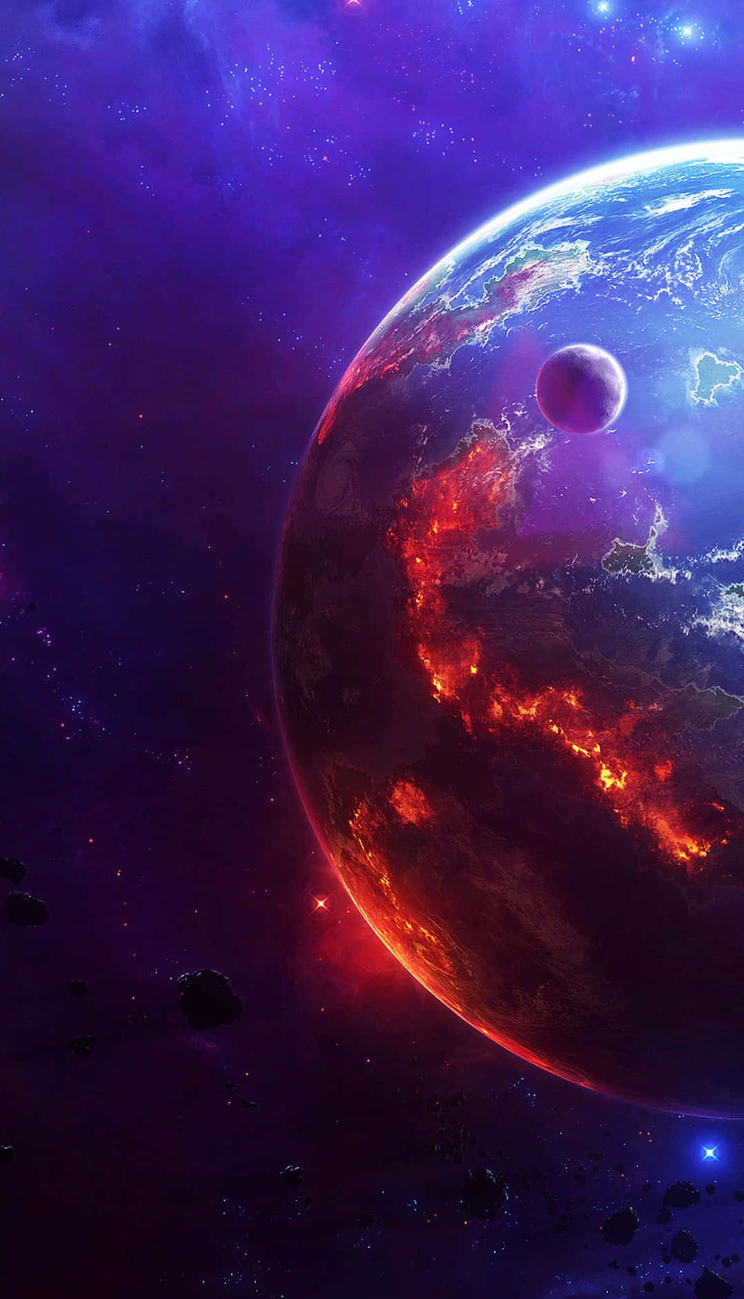 celestial bodies, fiery planet, glowing lava flows, HD Phone Wallpaper
