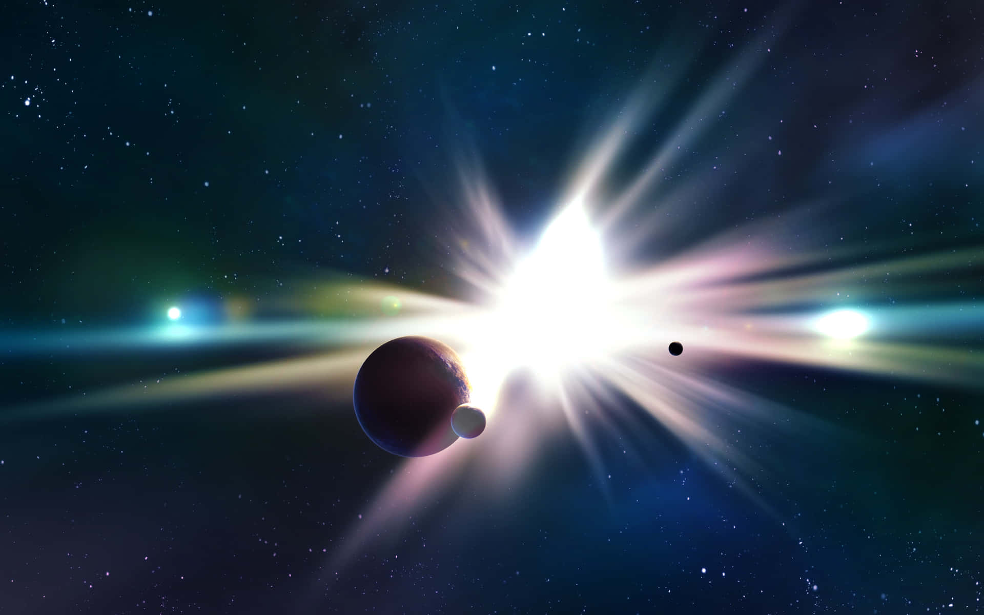 Celestial Bodies, starburst, planets, Full HD Desktop Wallpaper