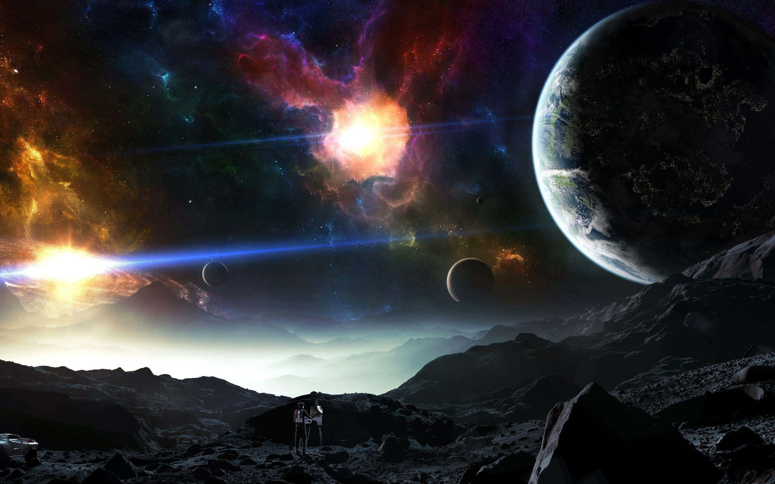Celestial Bodies, Night Sky, nebula, 2K Desktop Wallpaper