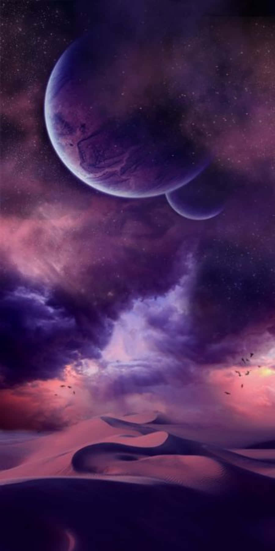 Celestial Bodies, purple nebula, two planets, HD Phone Wallpaper