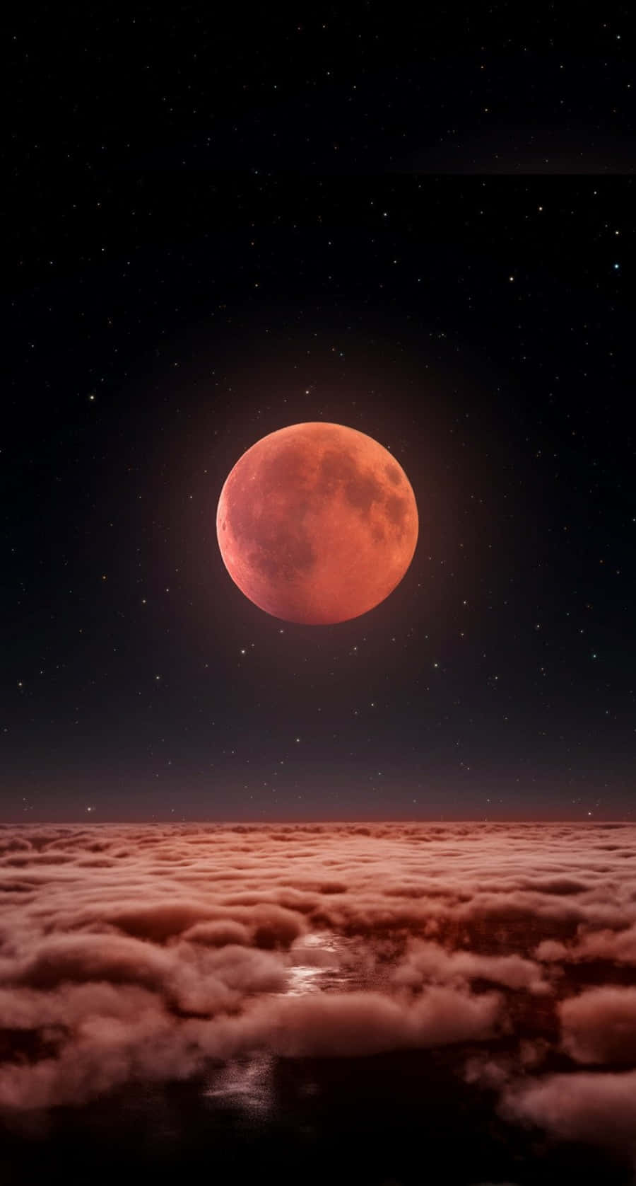 Celestial Bodies, blood red moon, sea of clouds, HD Phone Wallpaper