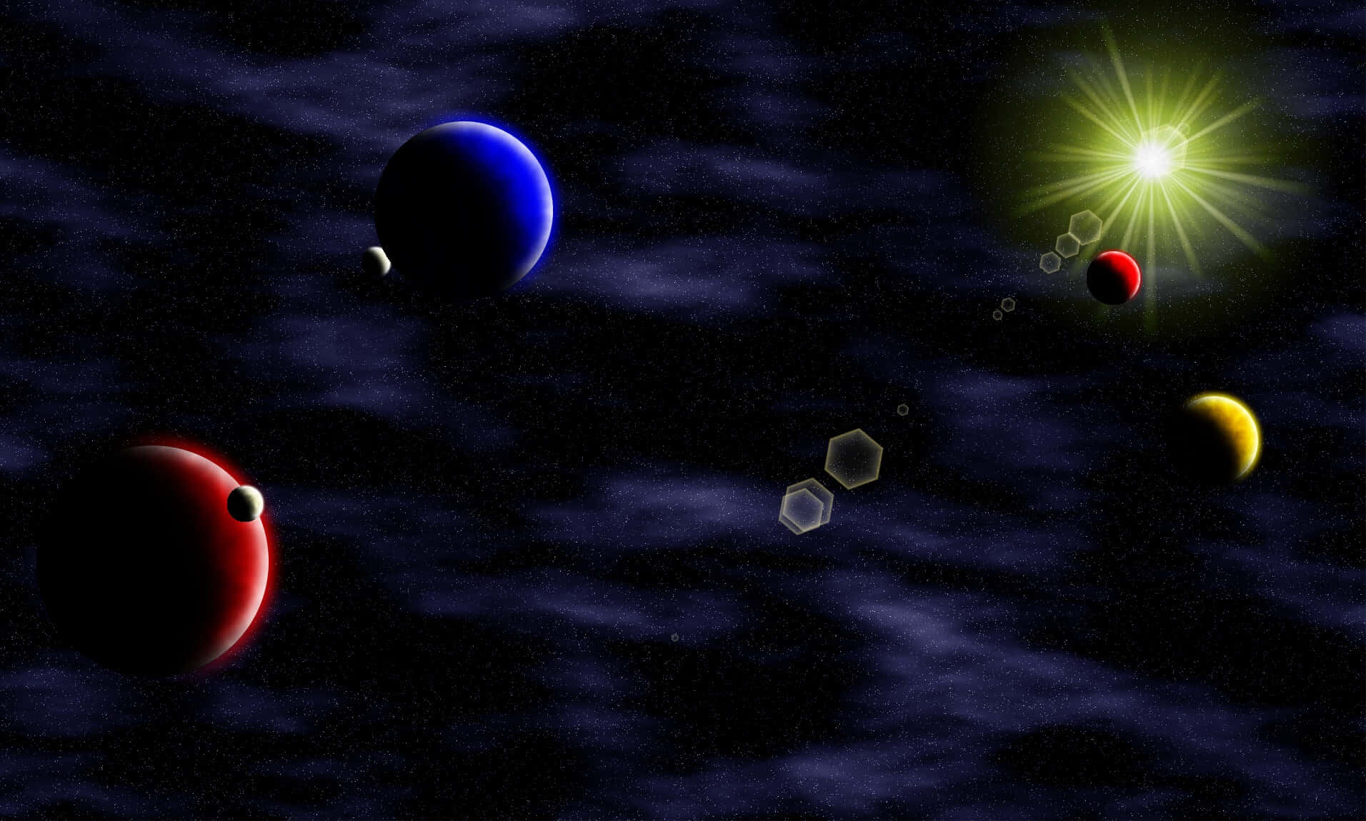 celestial bodies, glowing planets, radiant sun, HD Desktop Wallpaper