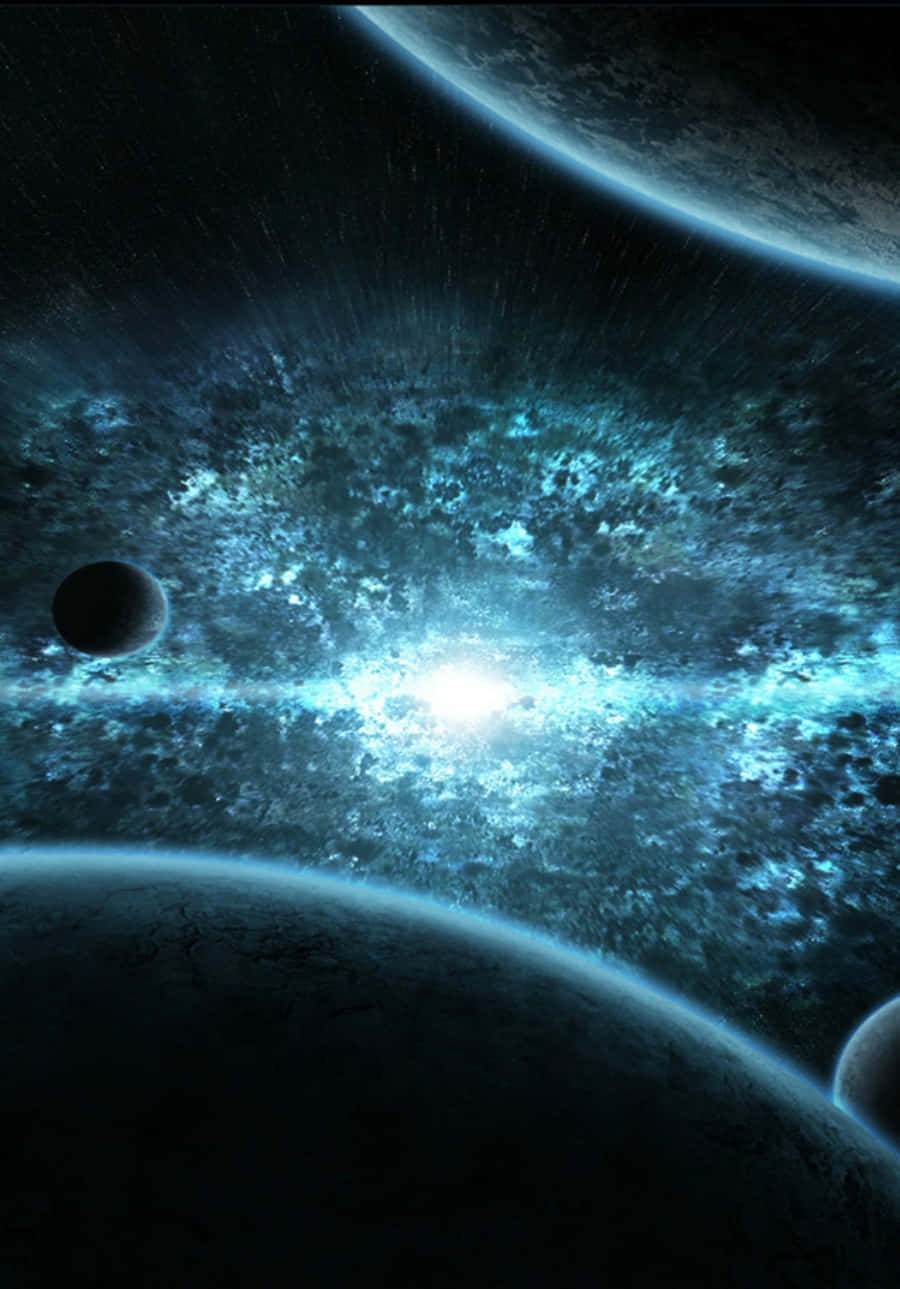 Celestial Bodies, glowing blue nebulae, planets, HD Phone Wallpaper