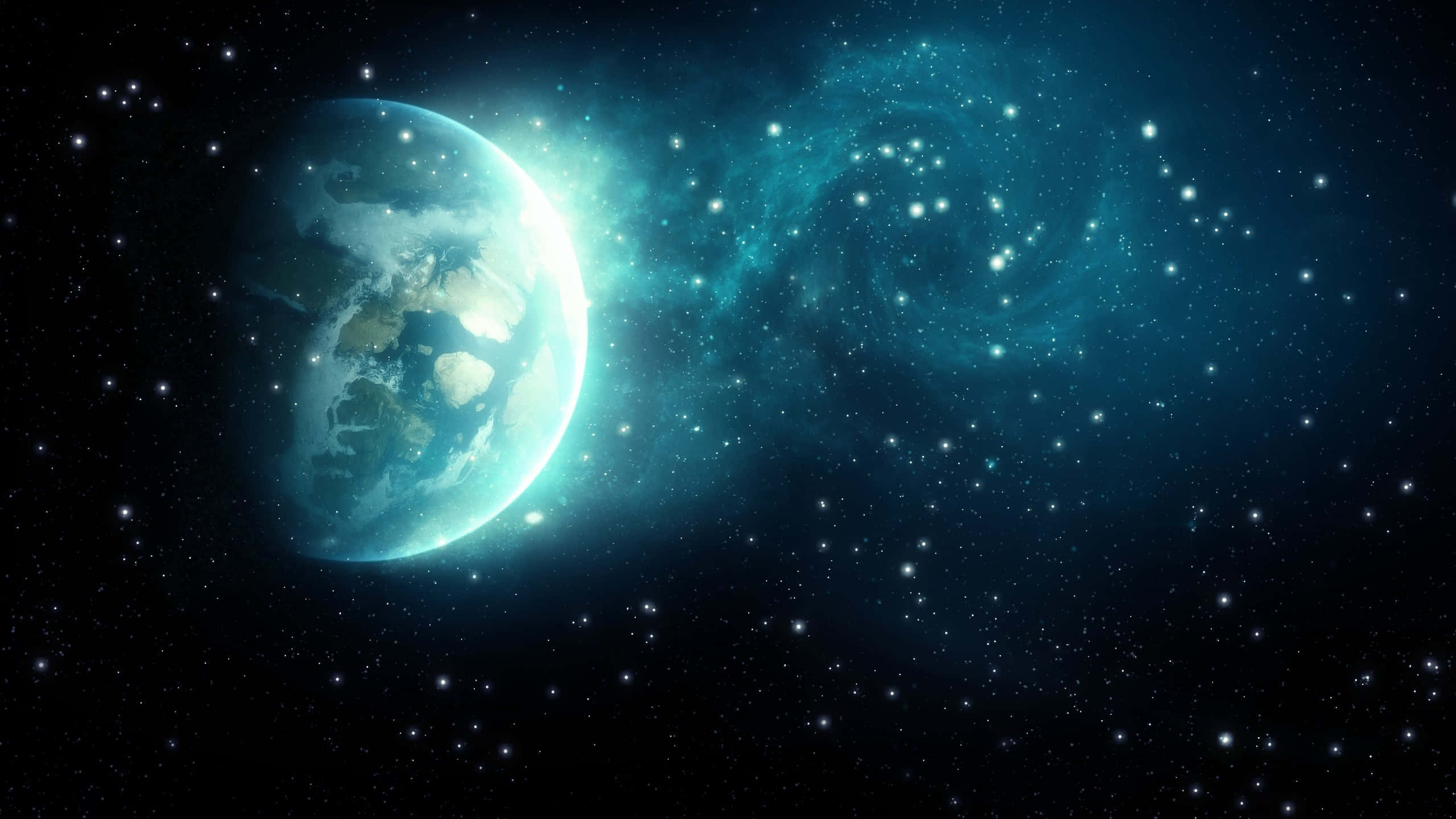 Celestial Bodies, Earth, teal nebula, 2K Desktop Wallpaper