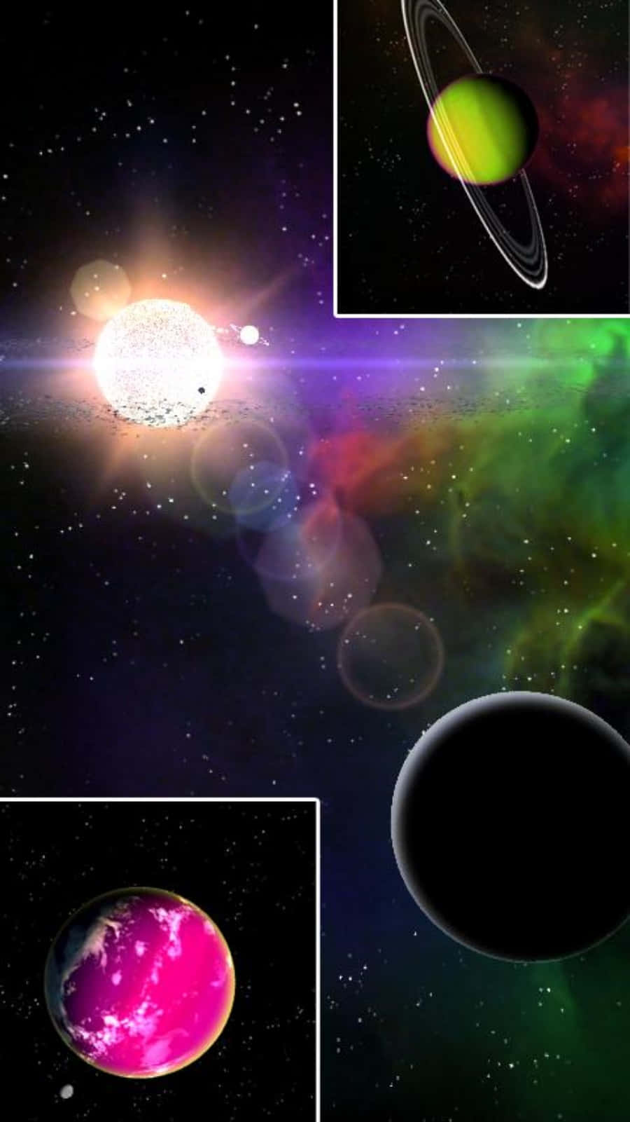 Celestial Bodies, sun, ringed green planet, HD Phone Wallpaper