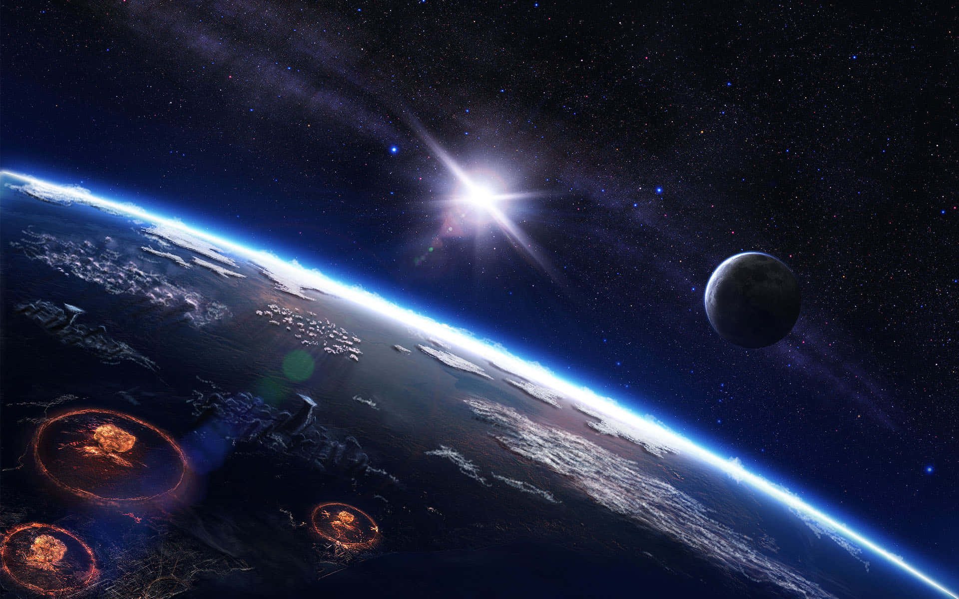 Earth, star, moon, Full HD Desktop Wallpaper