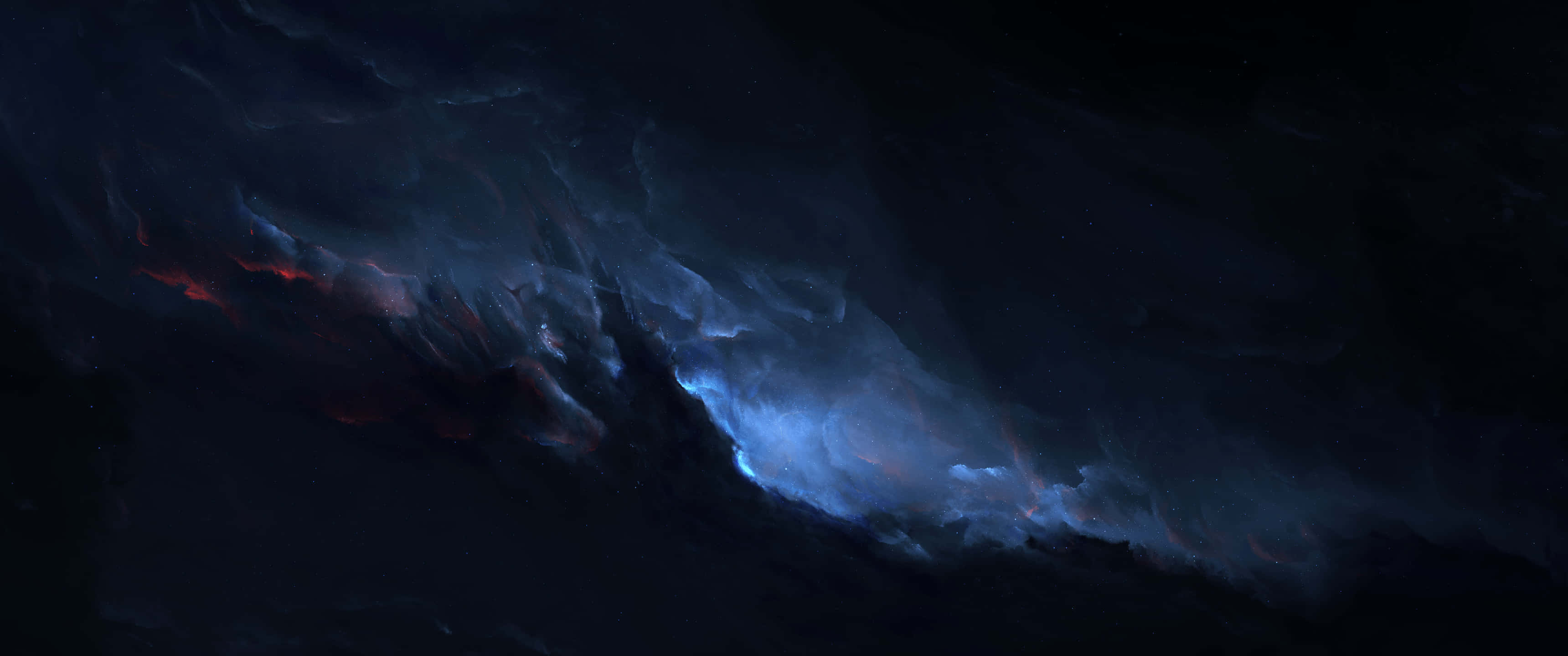 cosmic nebula, deep blues, fiery reds, 2K Desktop Wallpaper