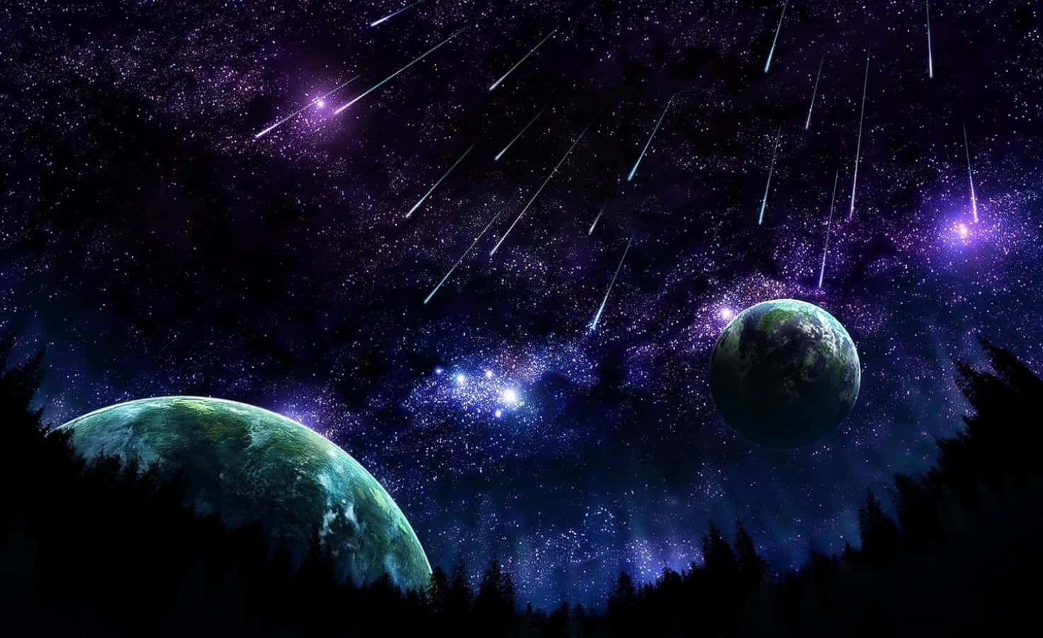 Celestial Bodies, purple meteors, glowing planets, HD Desktop Wallpaper