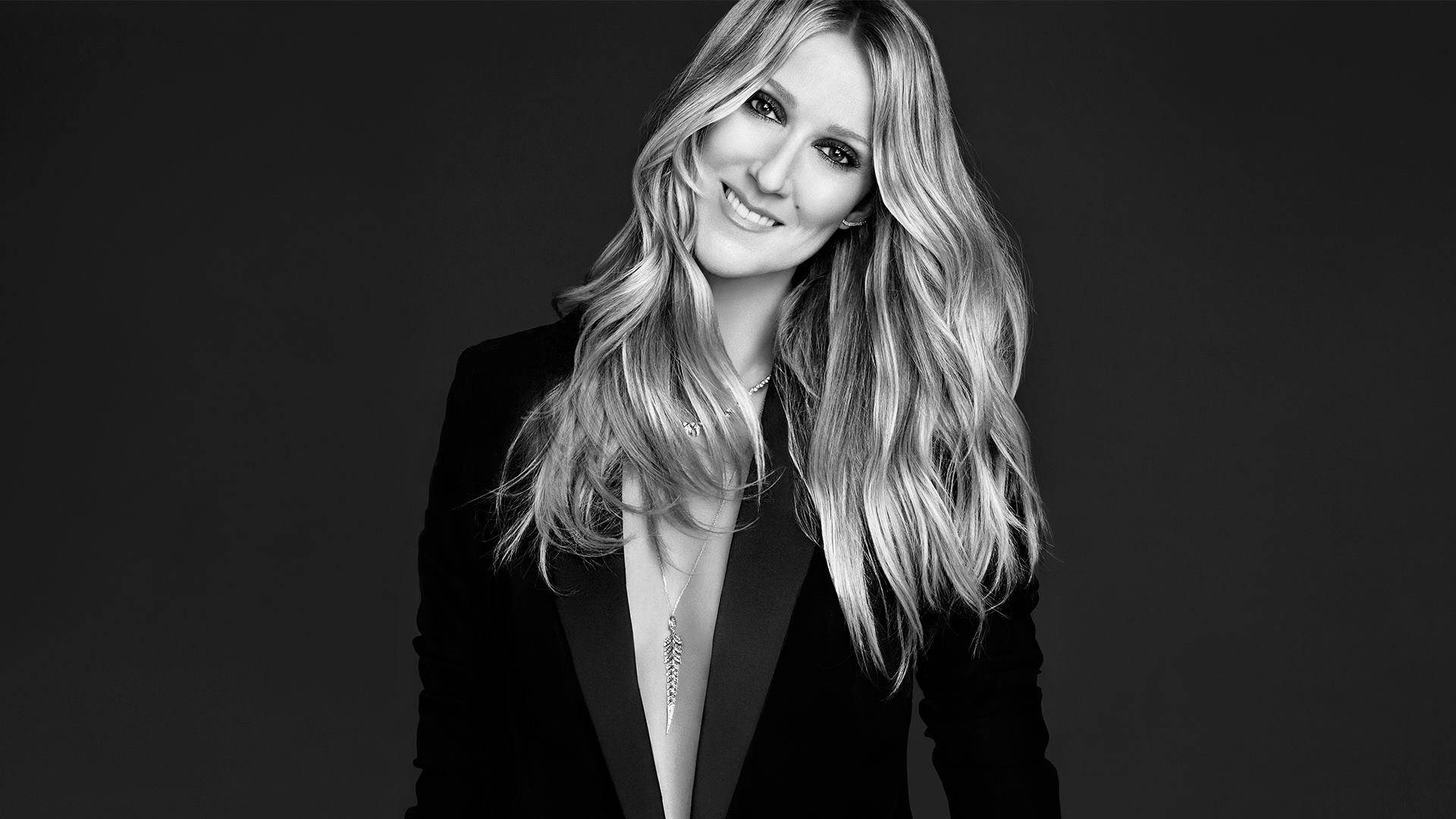 Celine Dion, black coat, long wavy hair, Full HD Desktop Wallpaper