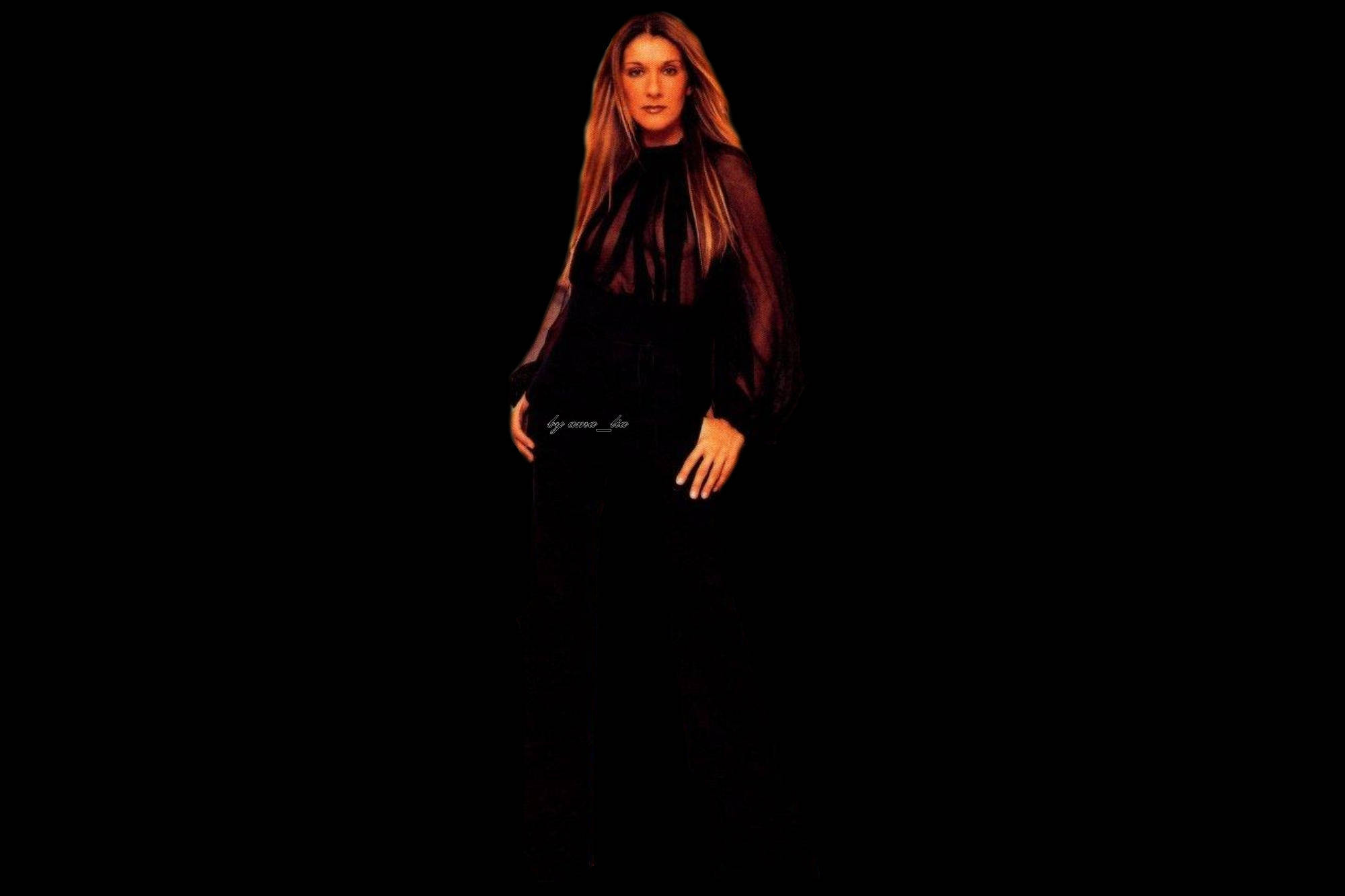 Celine Dion, long blonde hair, black outfit, Full HD Desktop Wallpaper