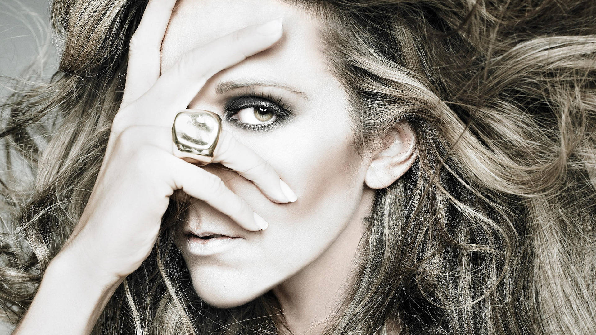 Celine Dion, one eye, dramatic makeup, Full HD Desktop Wallpaper