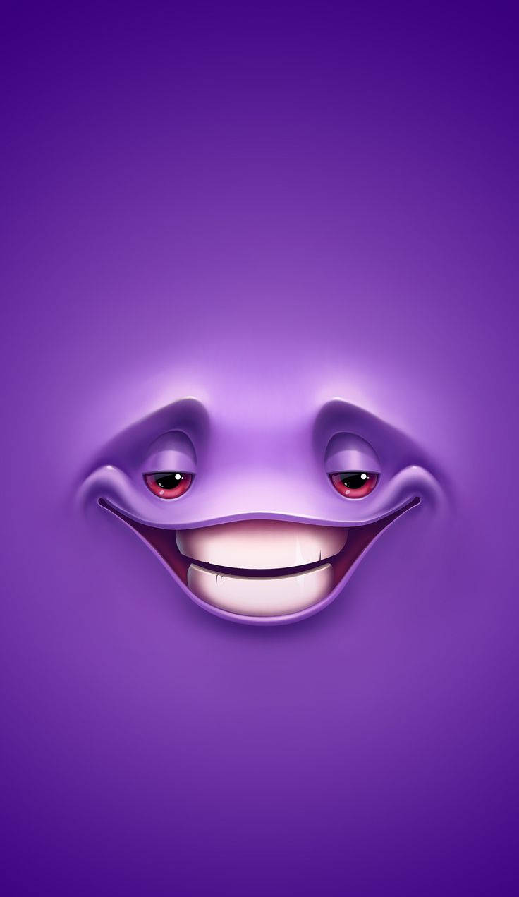 purple smiling cell phone, cartoonish purple creature, red eyes, SD Phone Wallpaper
