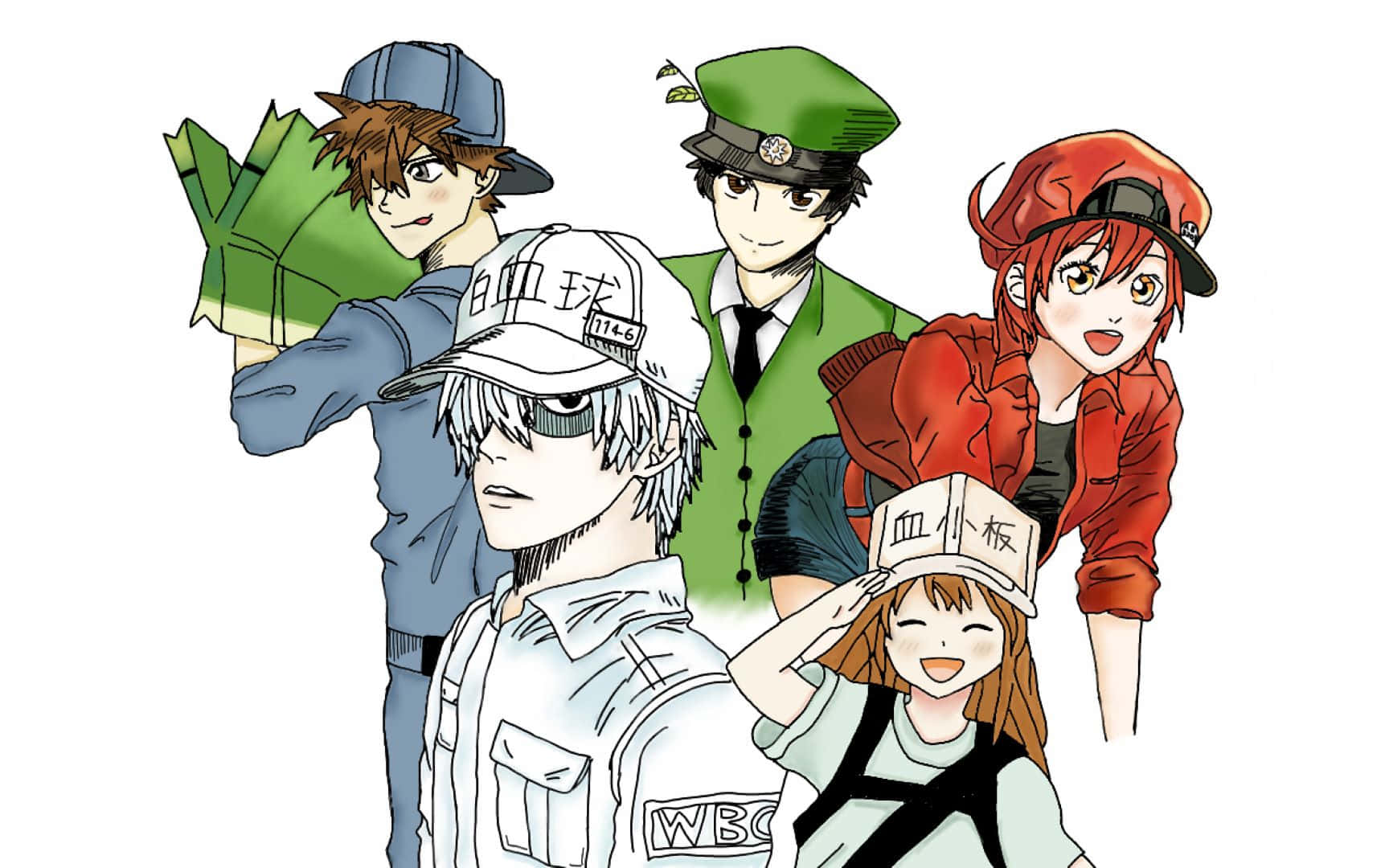 Cells At Work, anime characters, medical-themed outfits, HD Desktop Wallpaper