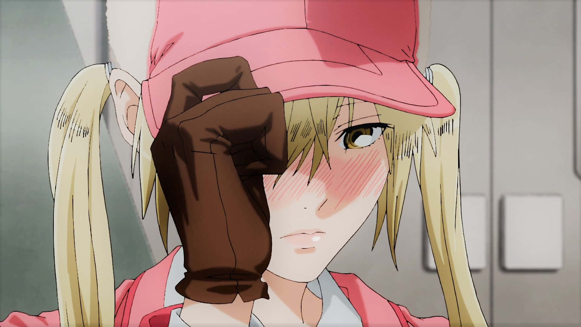 Cells At Work Eosinophil, blonde anime girl, pink cap, Full HD Desktop Wallpaper