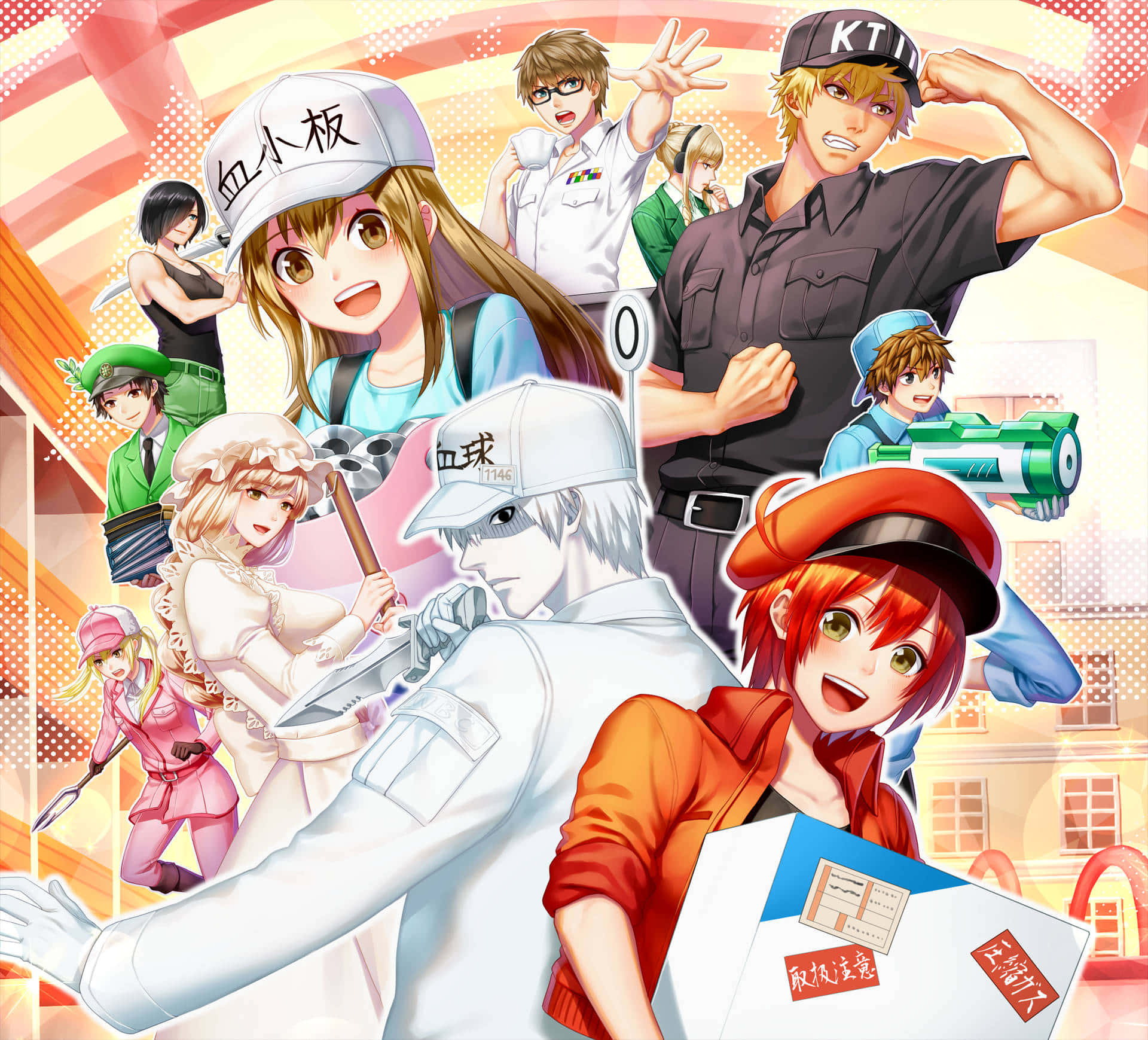 Cells At Work, anime characters, dynamic poses, Full HD Desktop Wallpaper