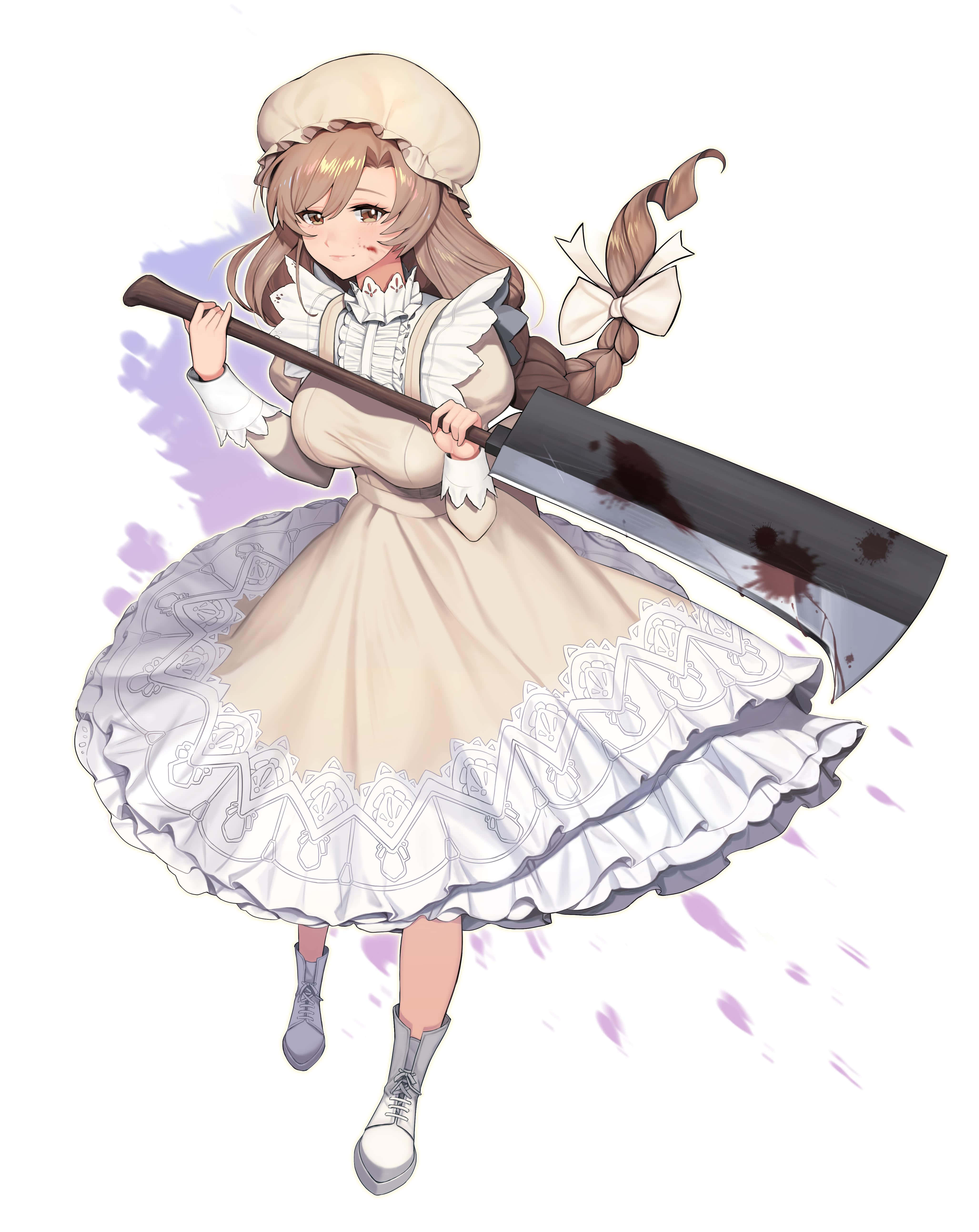 Macrophage Cells At Work, anime girl, beige maid outfit, 5K Phone Wallpaper