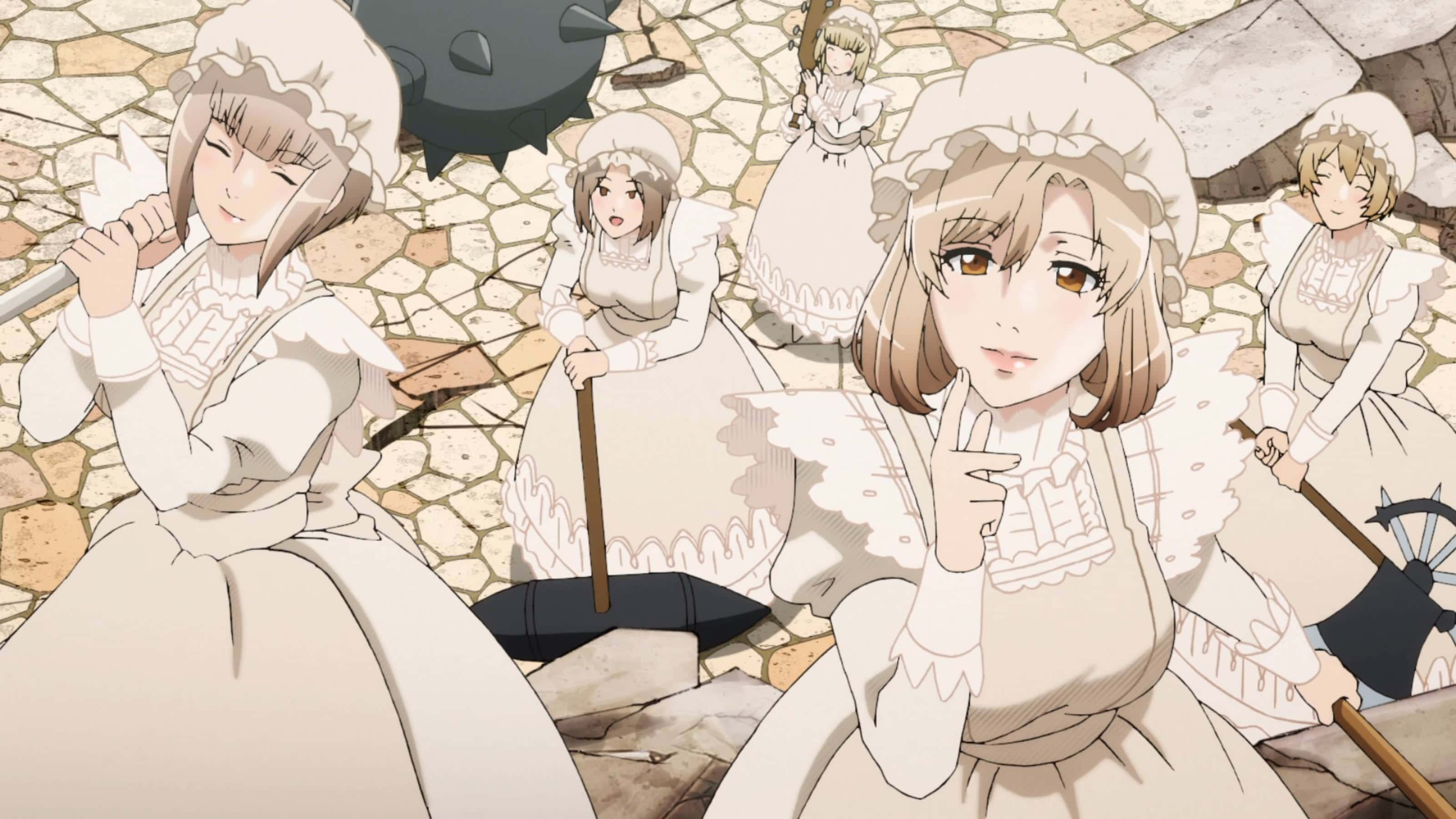 Cells At Work Macrophage, anime girls, white maid outfits, 2K Desktop Wallpaper