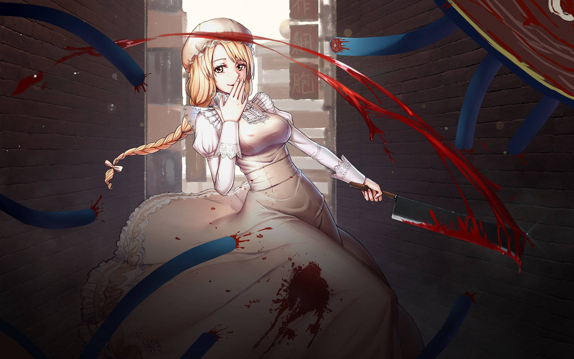 Cells At Work, macrophage, bloodstained white dress, Full HD Desktop Wallpaper
