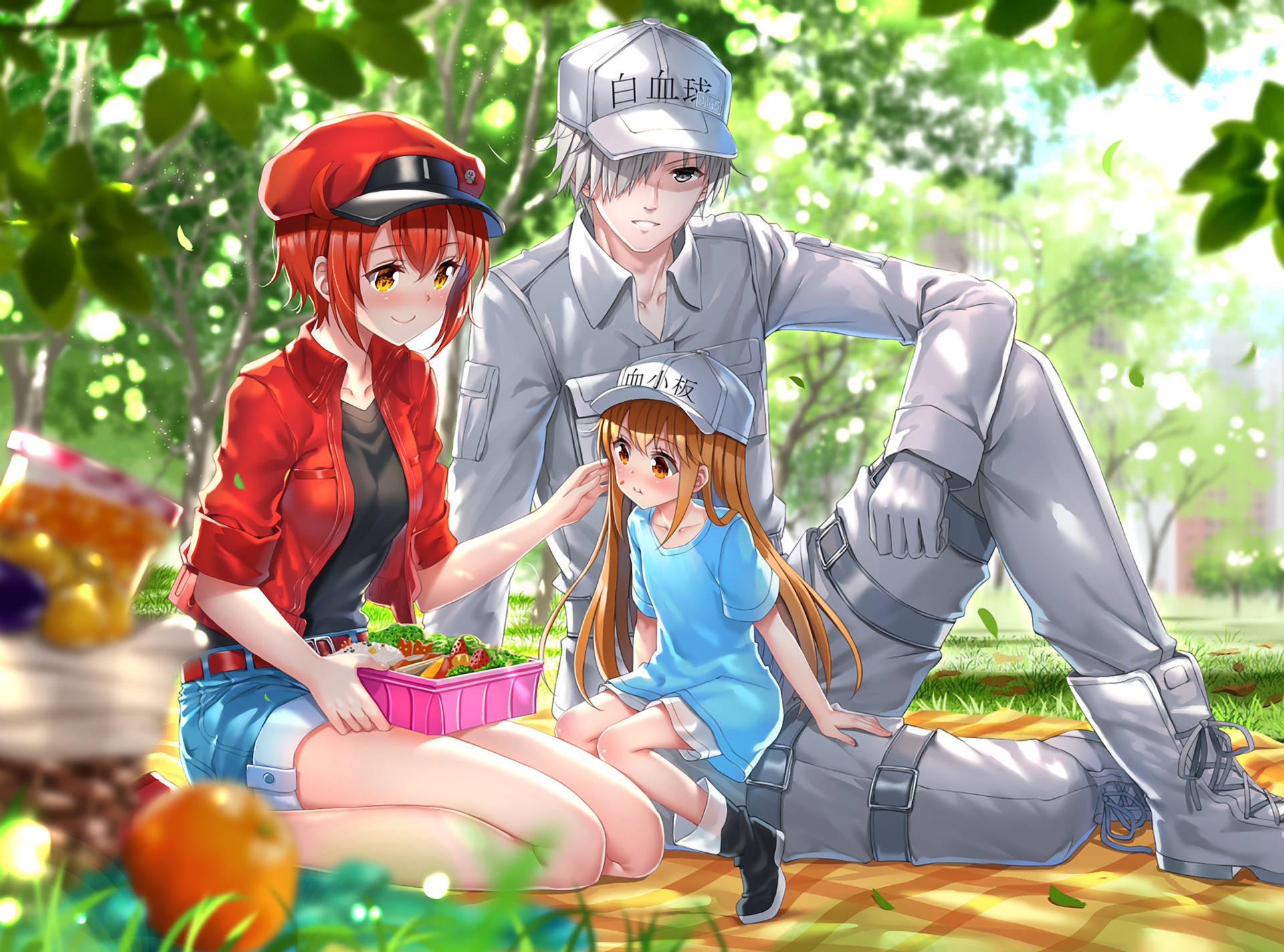 Cells At Work, picnic, anime characters, Full HD Desktop Wallpaper