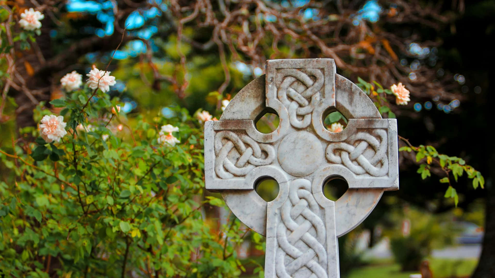 Celtic Cross, stone monument, intricate knotwork, Full HD Desktop Wallpaper