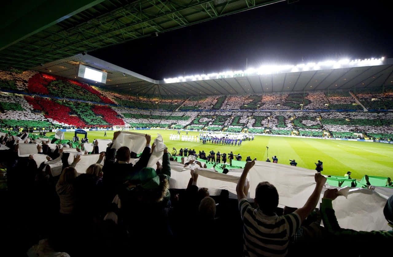 Celtic Fc, packed stadium, night, HD Desktop Wallpaper