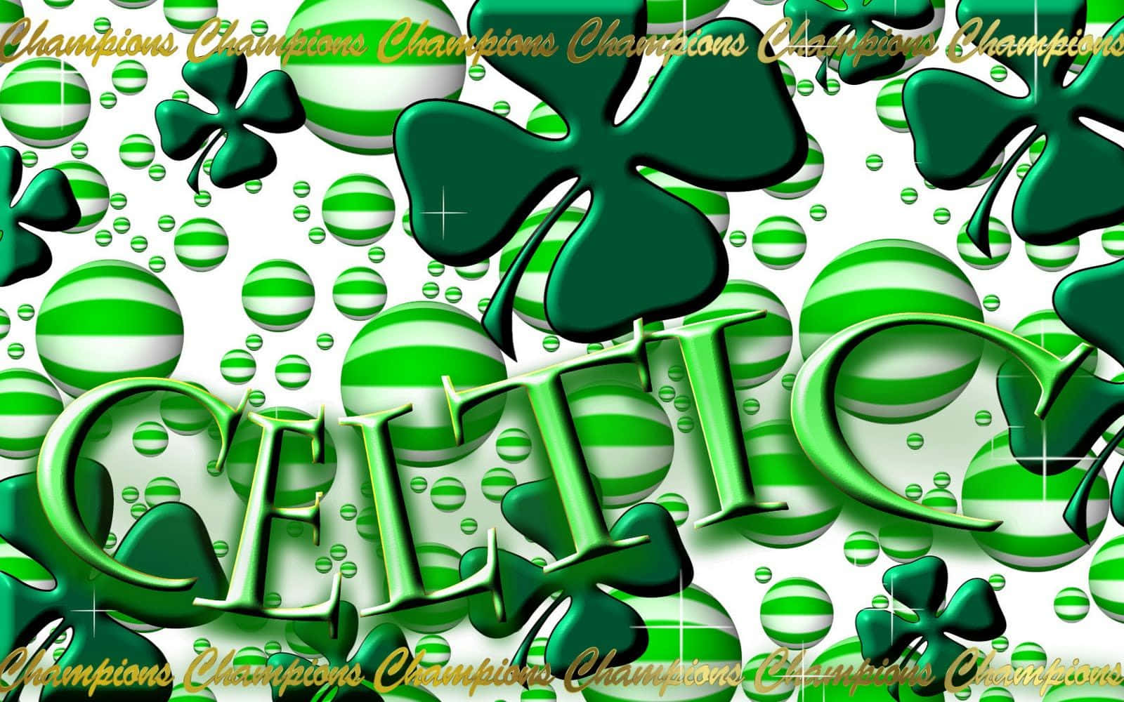 Celtic Fc, shiny green shamrocks, striped spheres, HD Desktop Wallpaper