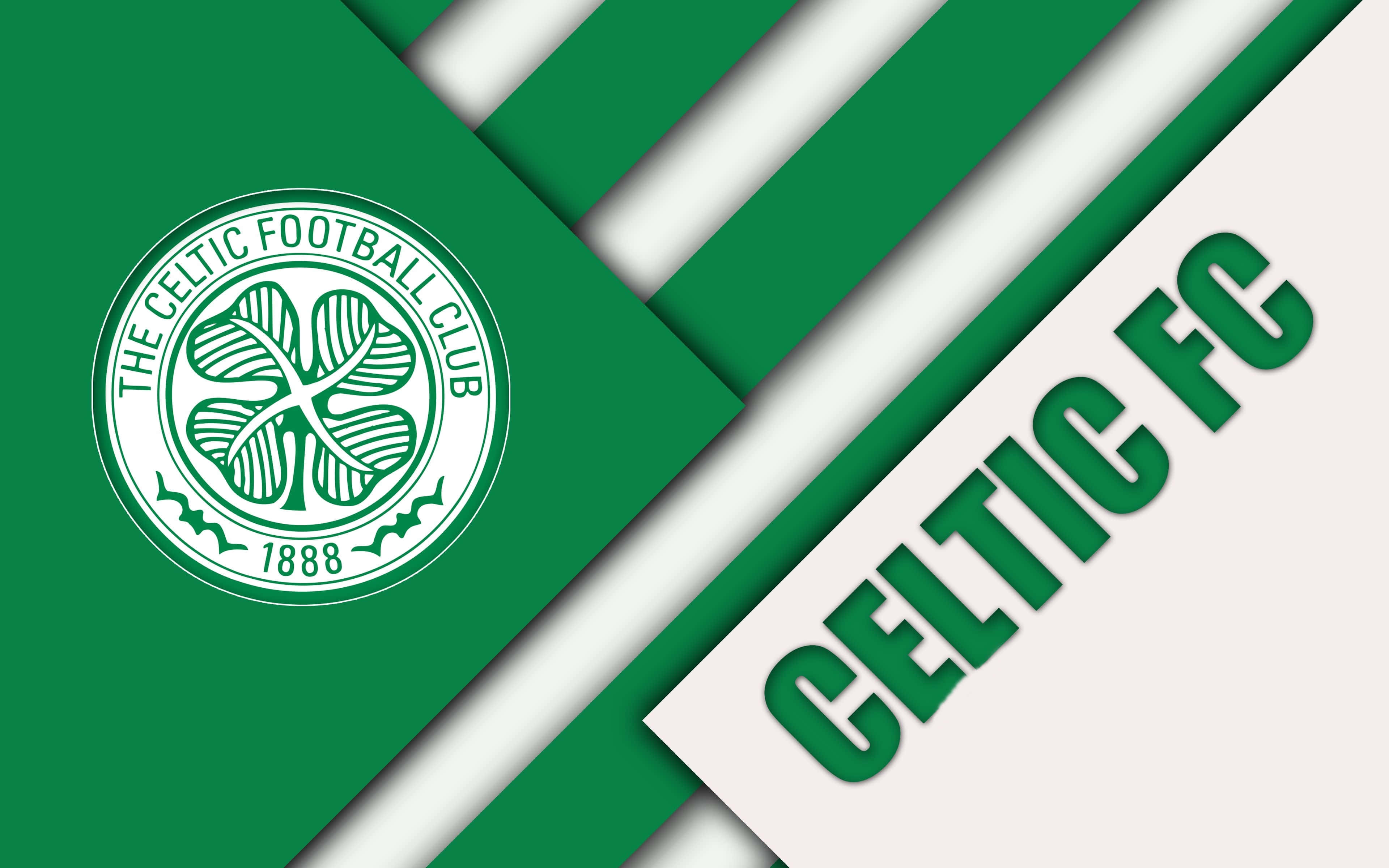 Celtic FC, green and white diagonal stripes, Celtic FC crest, 4K Desktop Wallpaper