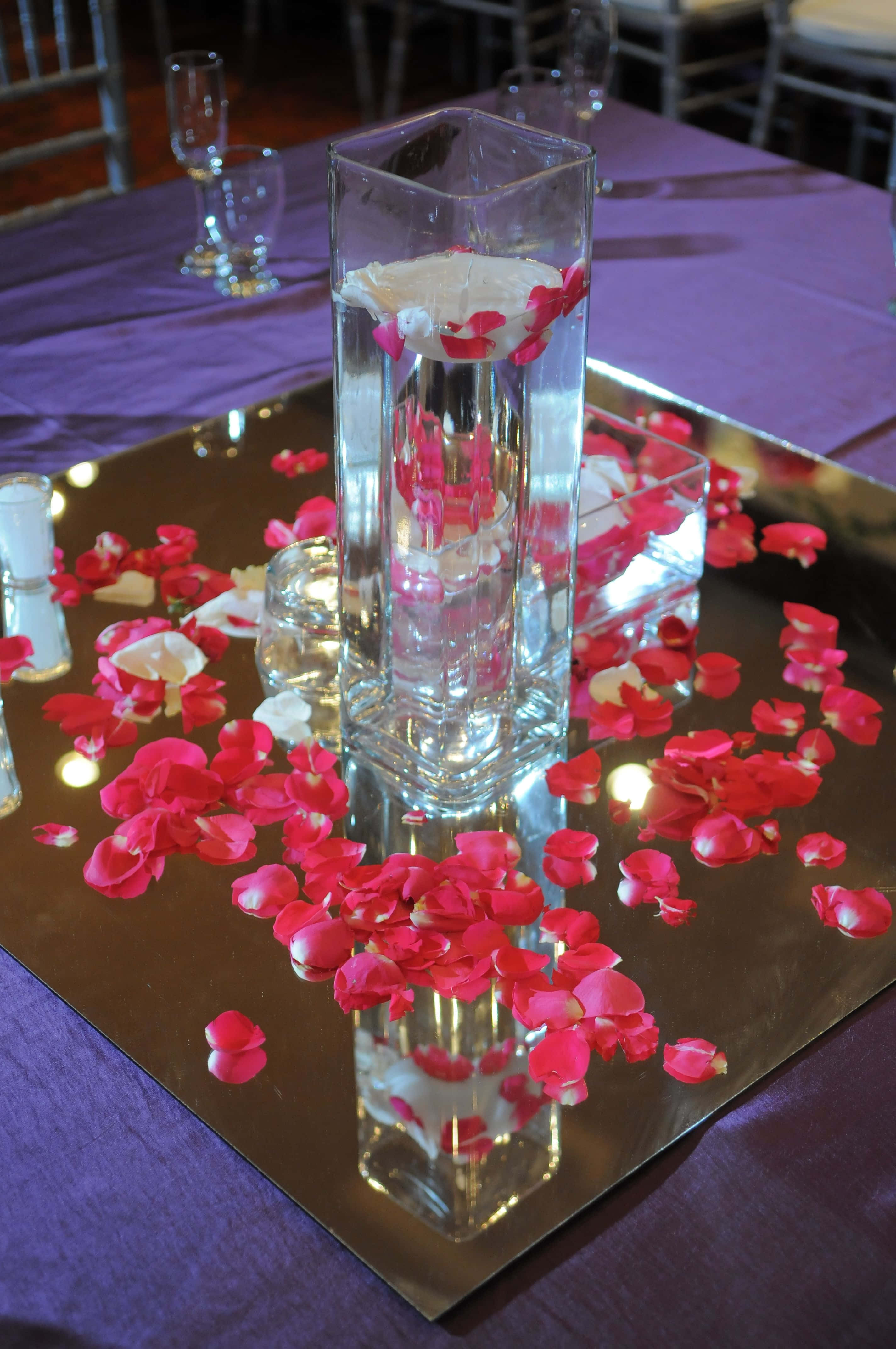 Centerpiece, mirrored tray, tall glass vase, 4K Phone Wallpaper