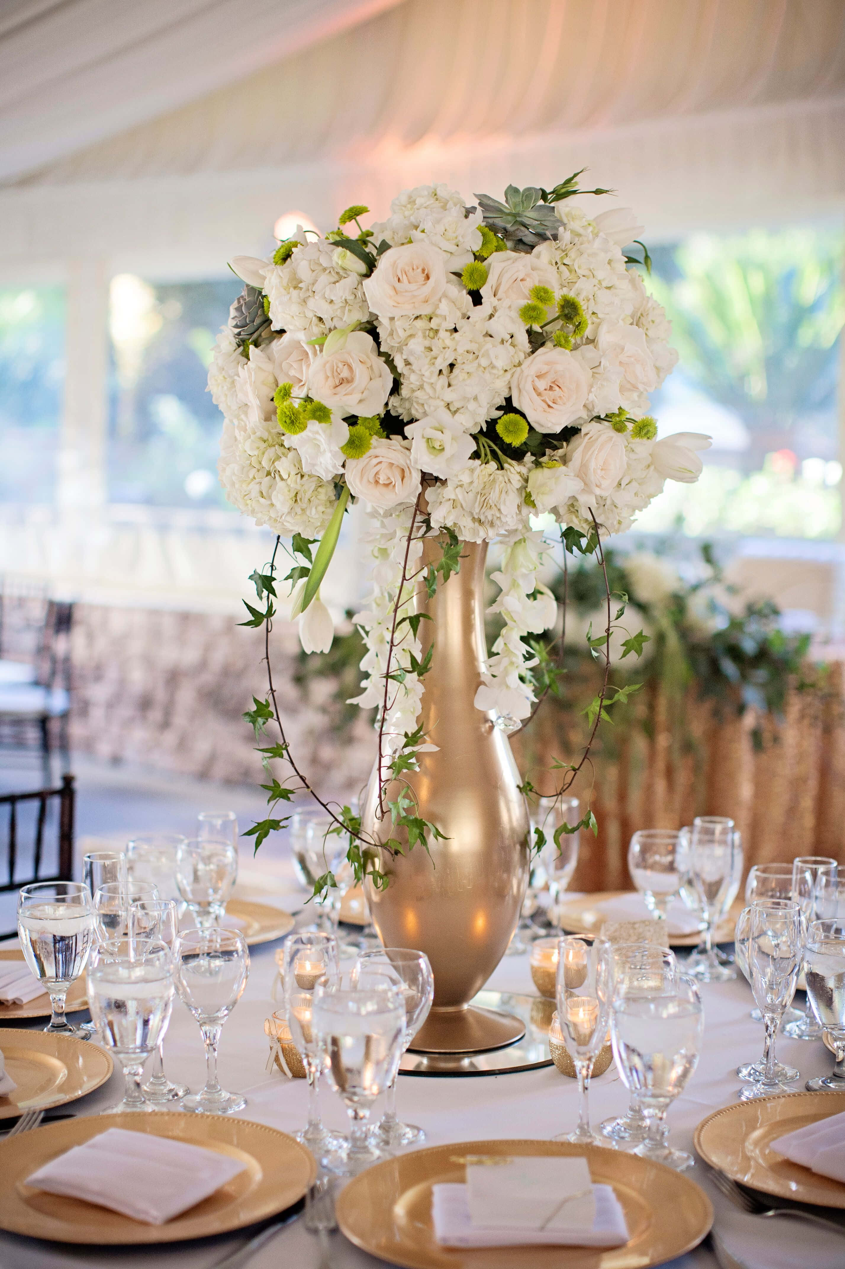 white roses, greenery, gold vase, 4K Phone Wallpaper