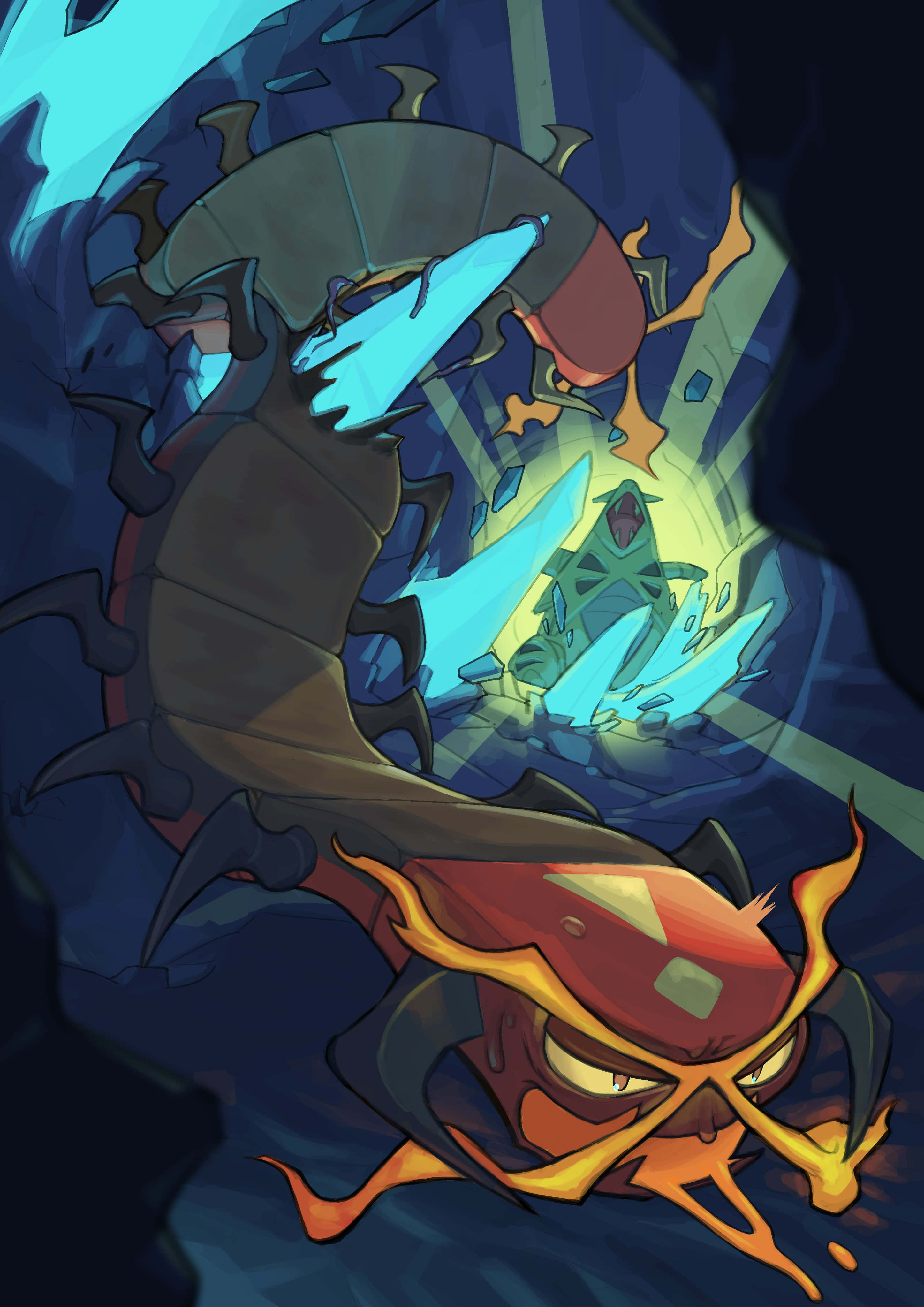 Centiskorch, fiery red dragon, glowing eyes, 4K Phone Wallpaper