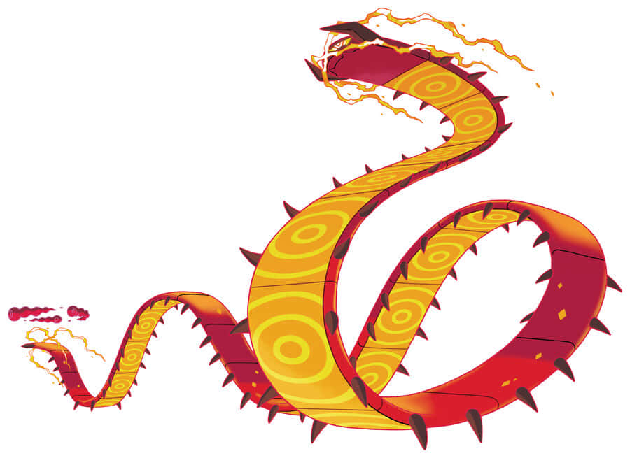 Centiskorch, fiery red and yellow, spiral patterns, SD Desktop Wallpaper