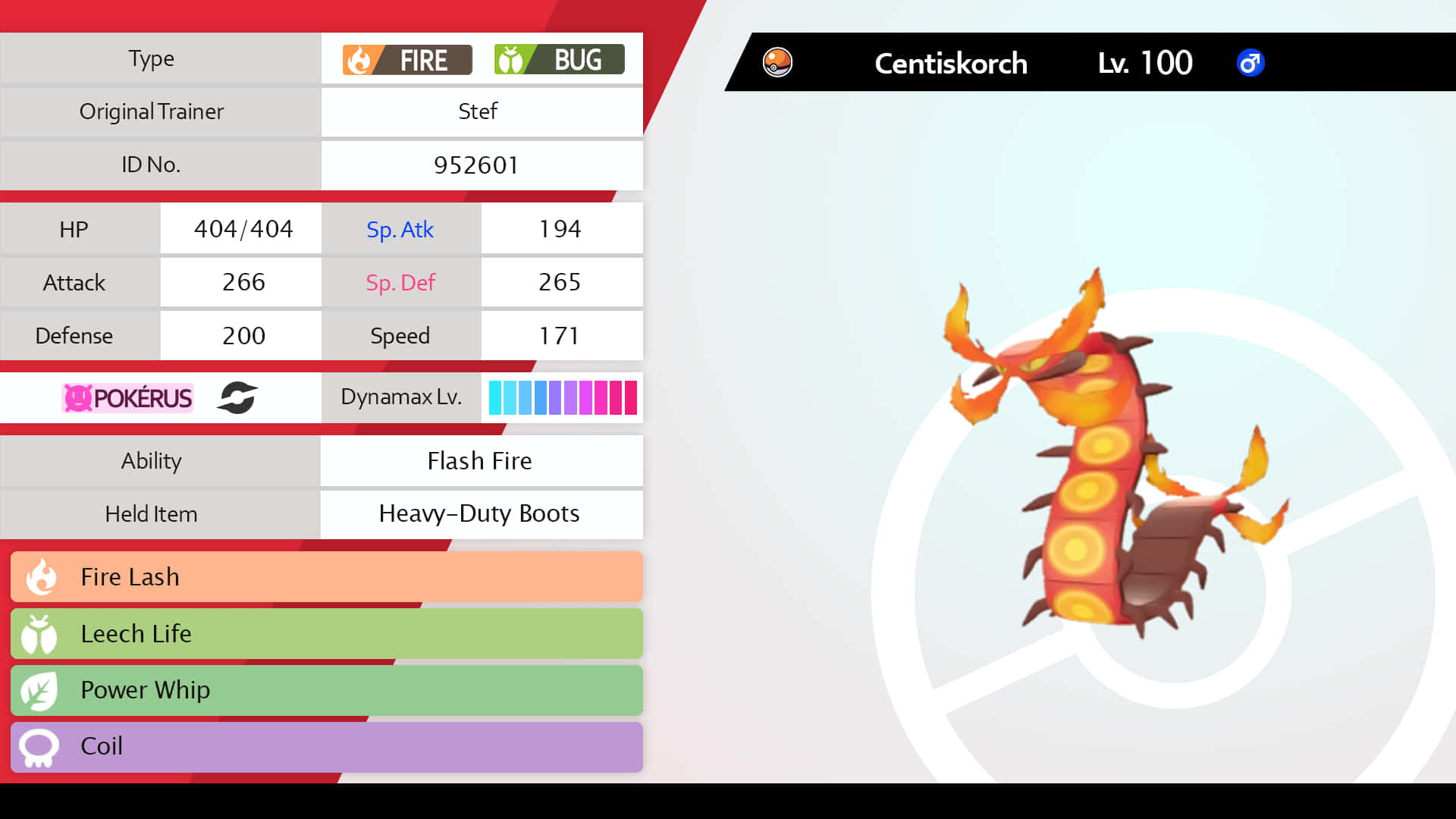 Centiskorch, level 100, Pokédex interface, Full HD Desktop Wallpaper