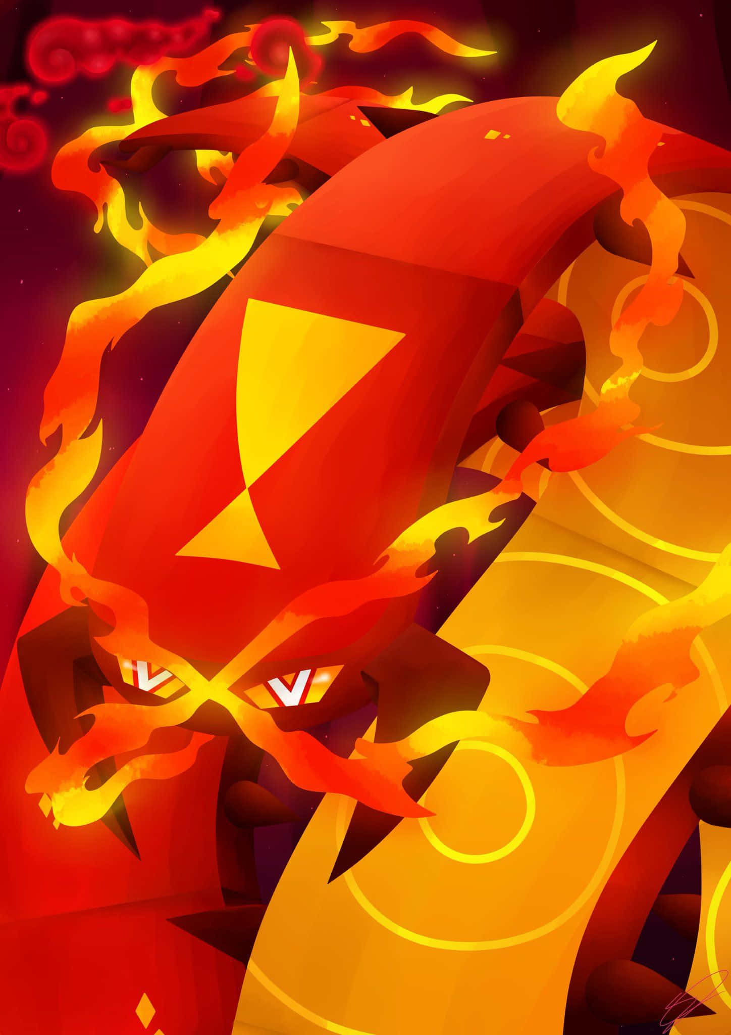 Centiskorch, fiery red and orange, glowing eyes, Full HD Phone Wallpaper