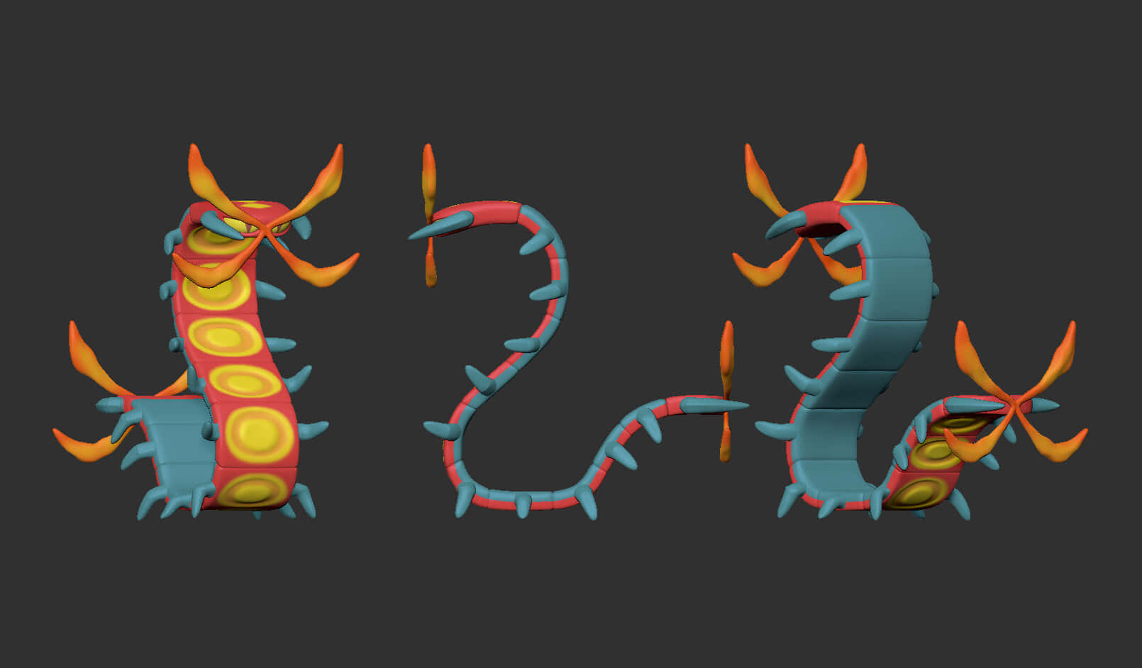Centiskorch, orange yellow segments, blue segments, HD Desktop Wallpaper