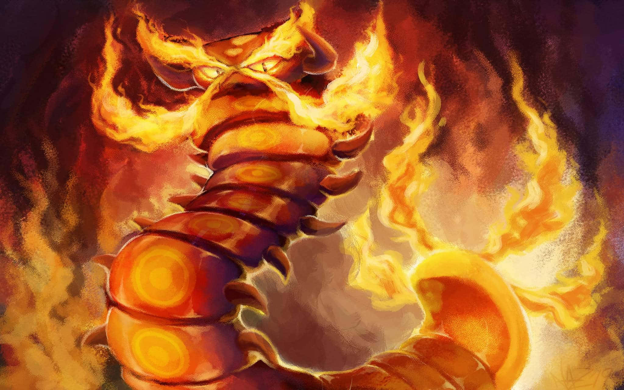 Centiskorch, fiery dragon, glowing orange eyes, Full HD Desktop Wallpaper