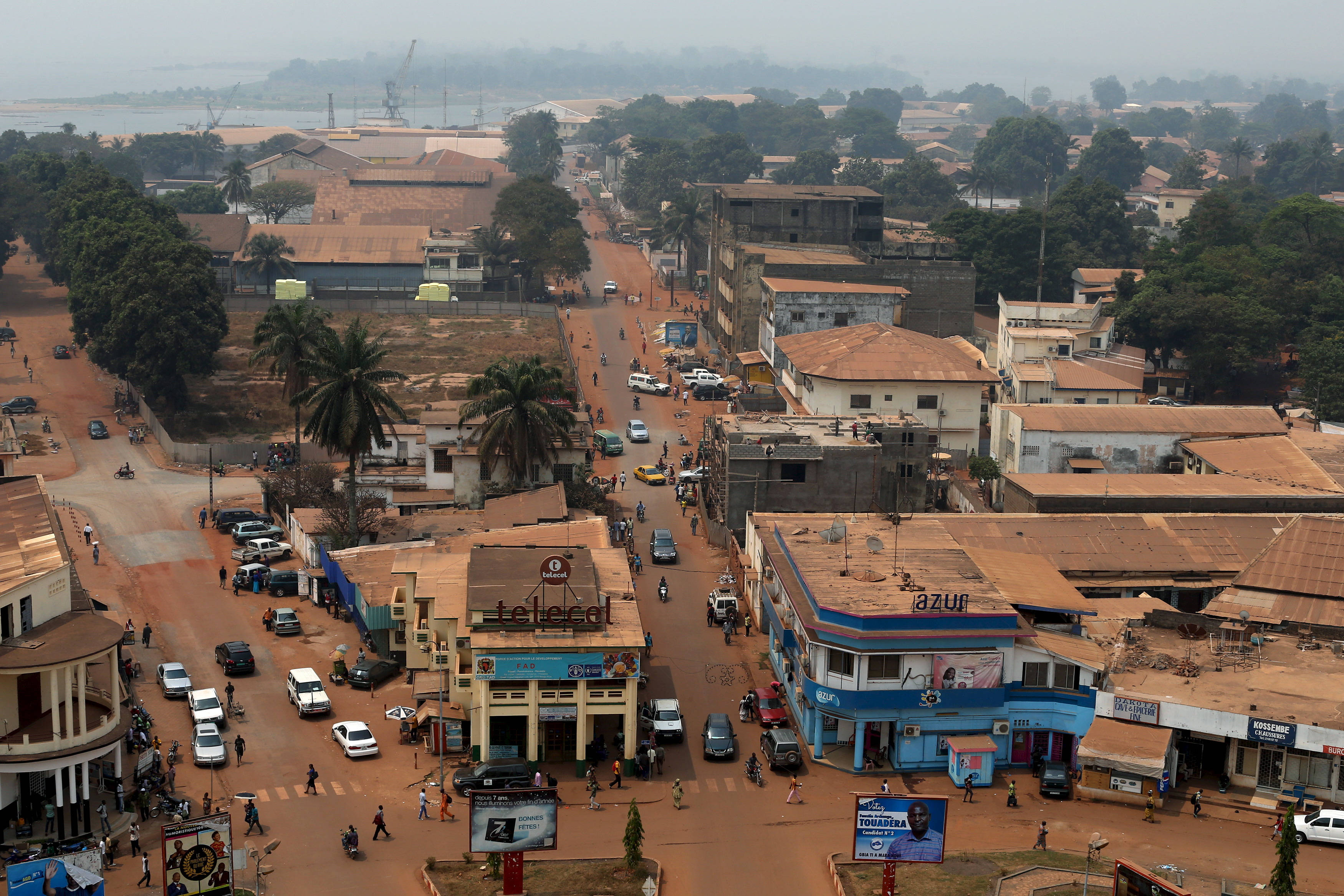 Central African Republic, aerial view, bustling urban street, 2K Desktop Wallpaper