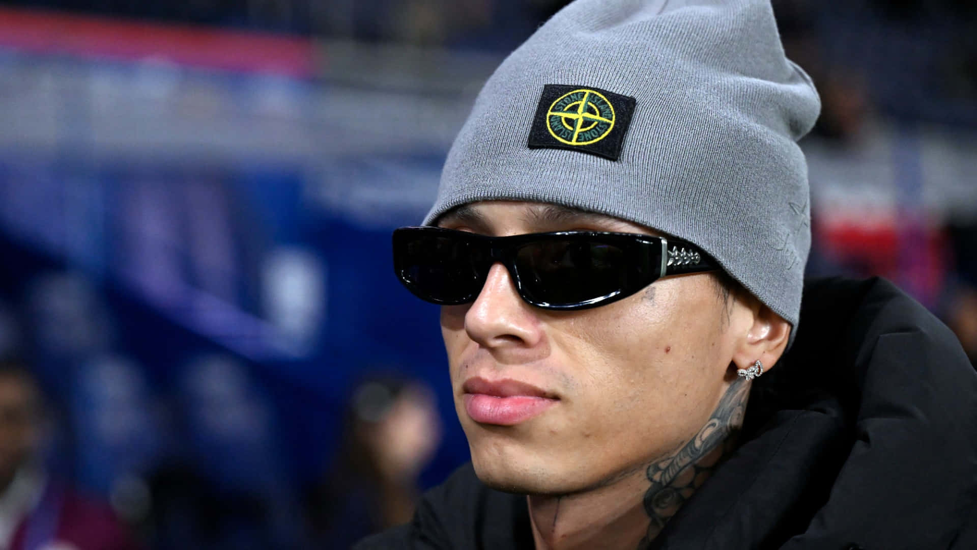 Central Cee, gray beanie, yellow logo, Full HD Desktop Wallpaper