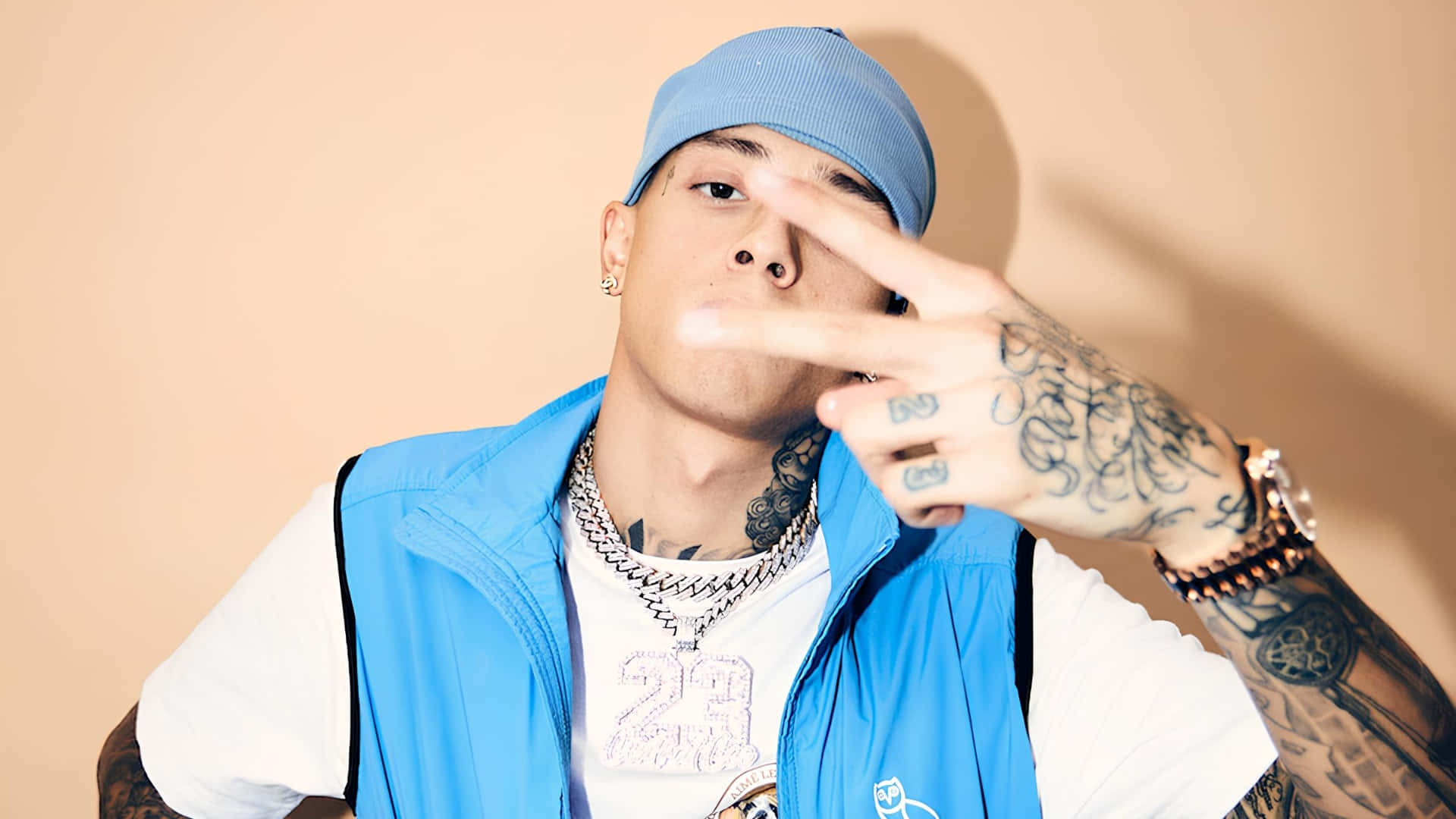 Central Cee, blue cap, vest, Full HD Desktop Wallpaper
