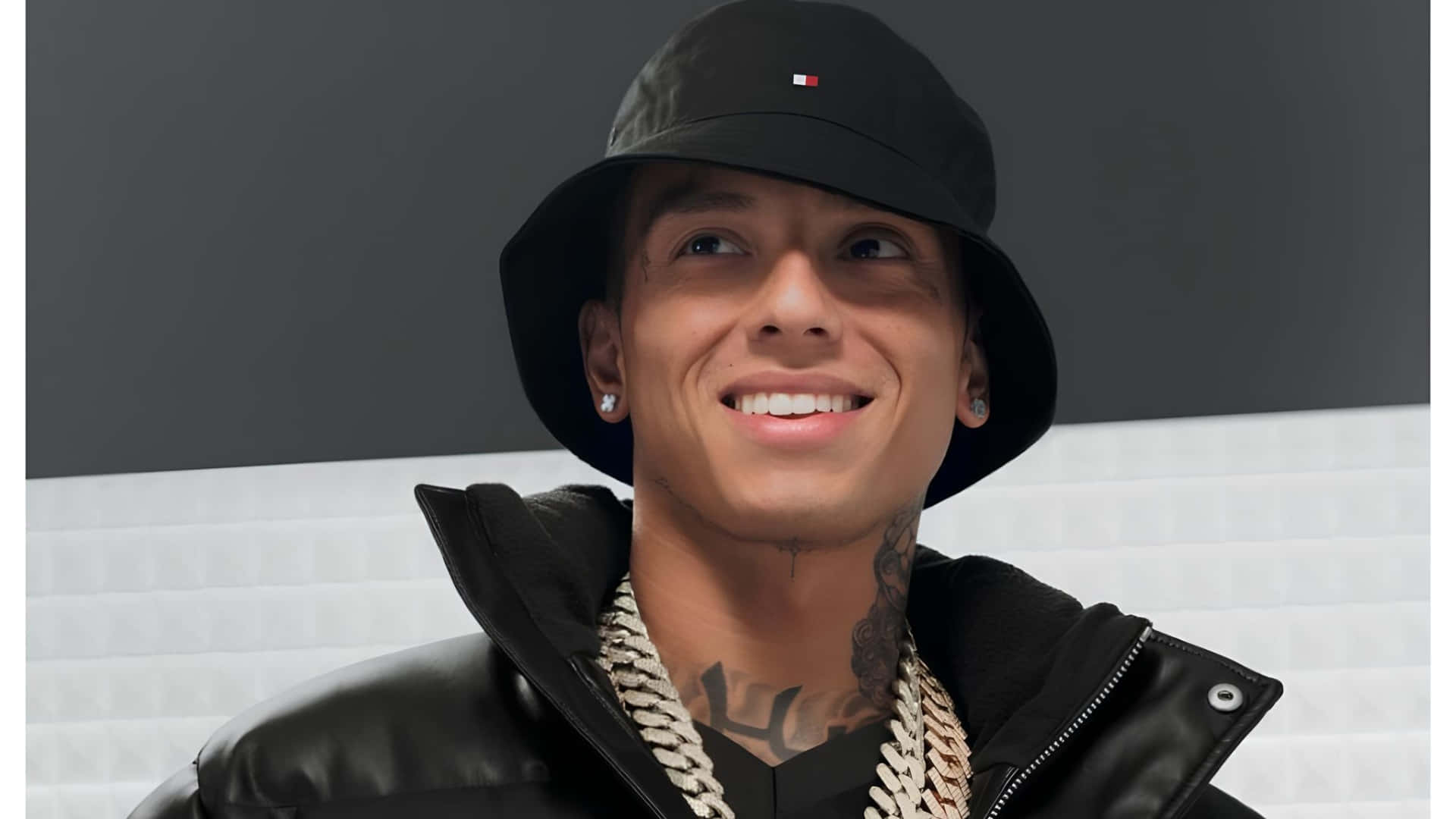 Central Cee, black bucket hat, leather jacket, Full HD Desktop Wallpaper