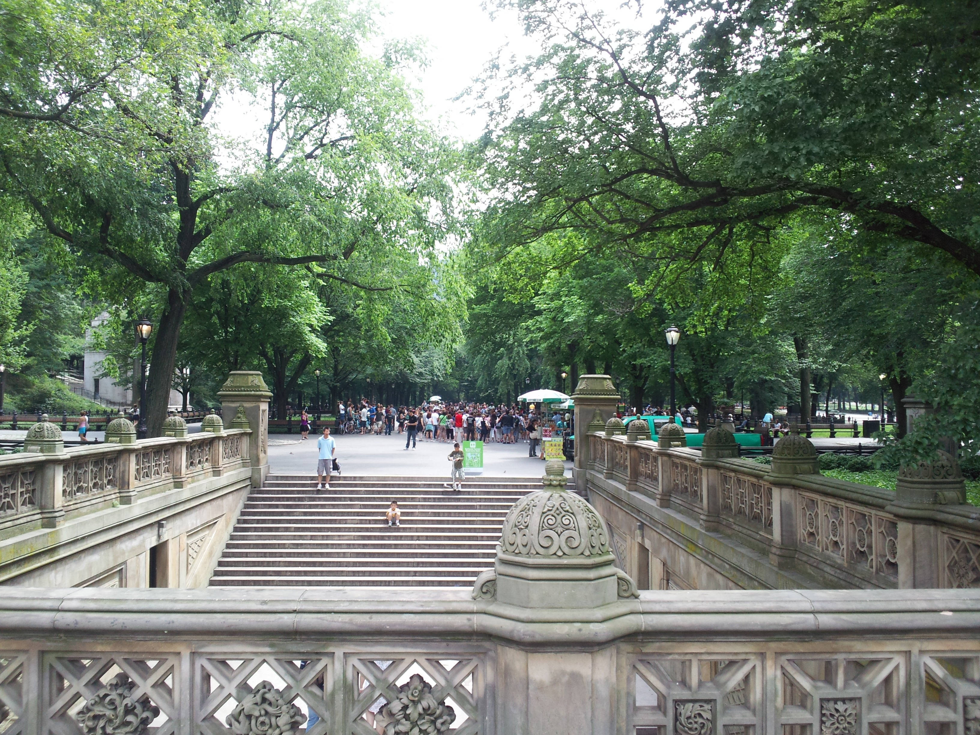 Central Park, stone staircase, lush green park, 2K Desktop Wallpaper