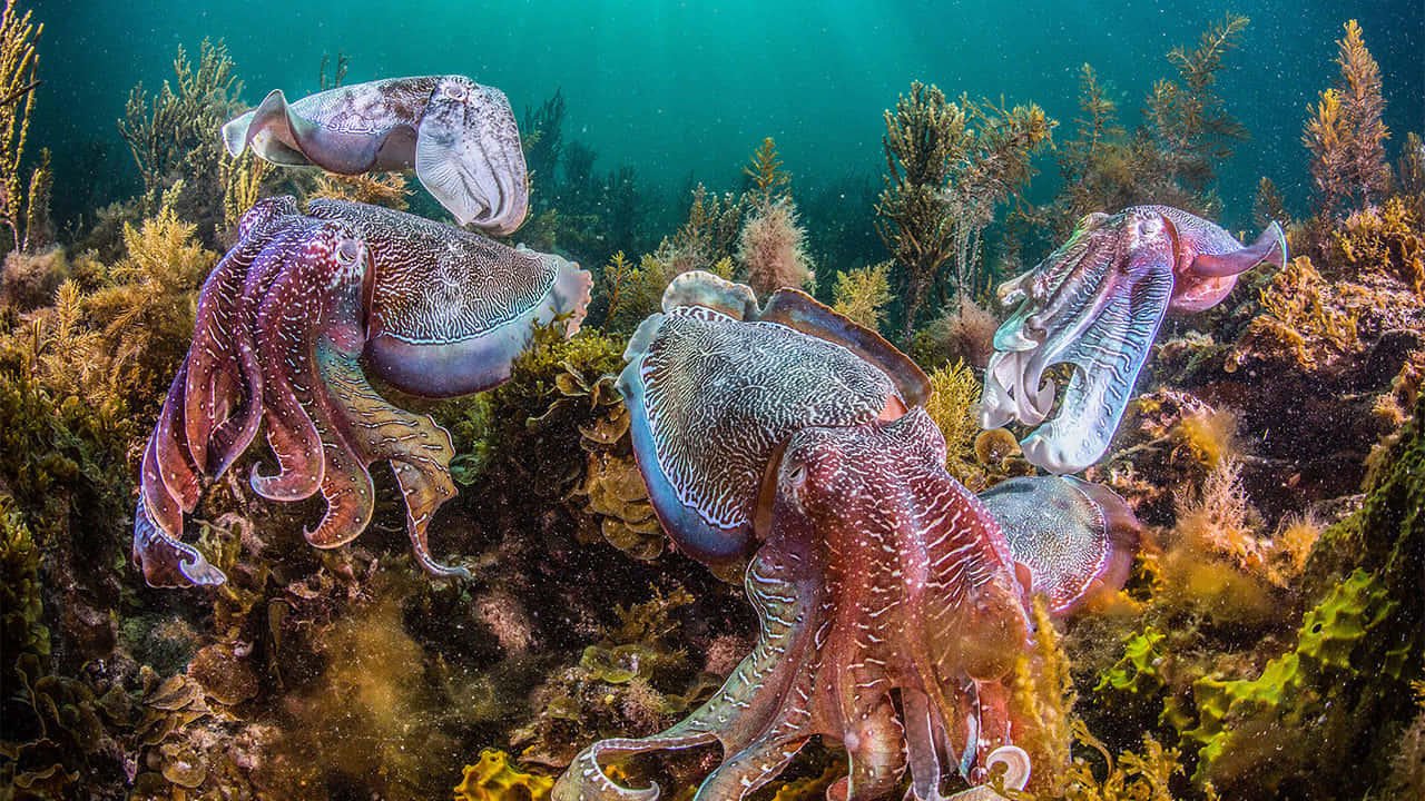 cuttlefish, coral, seaweed, HD Desktop Wallpaper