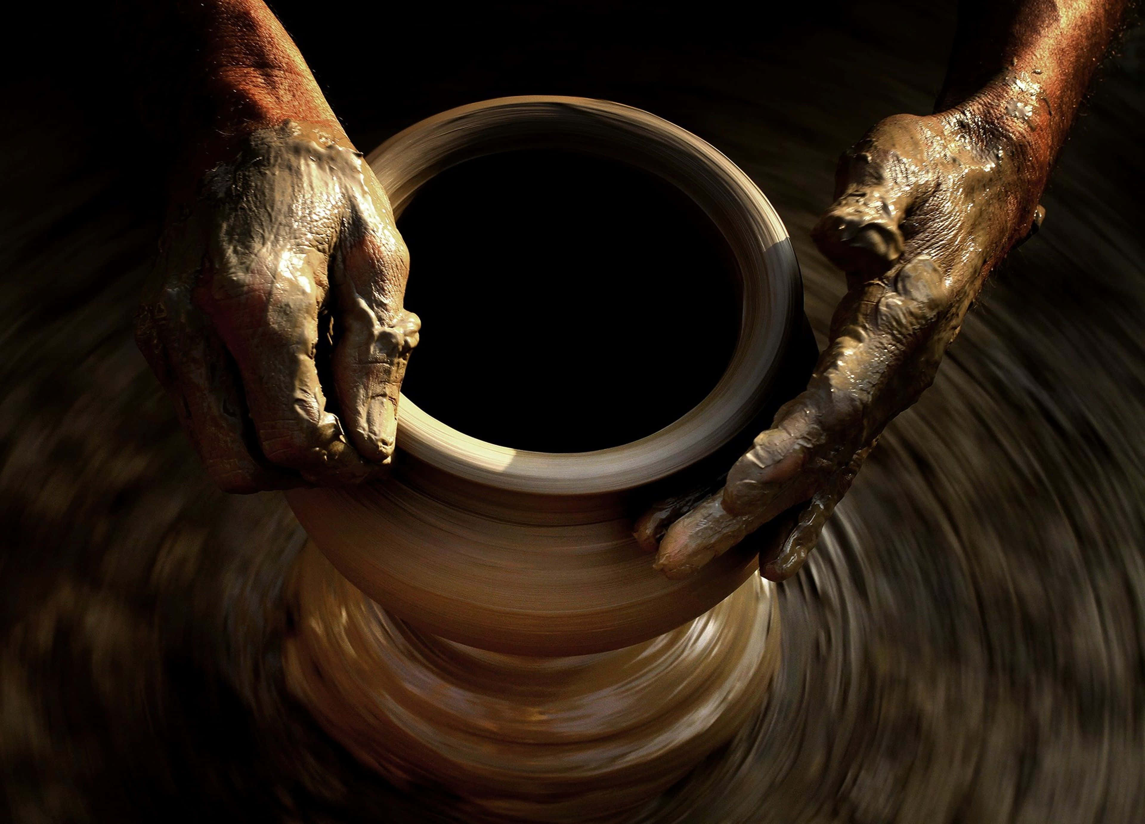 ceramics, golden bowl, clay pot, 4K Desktop Wallpaper