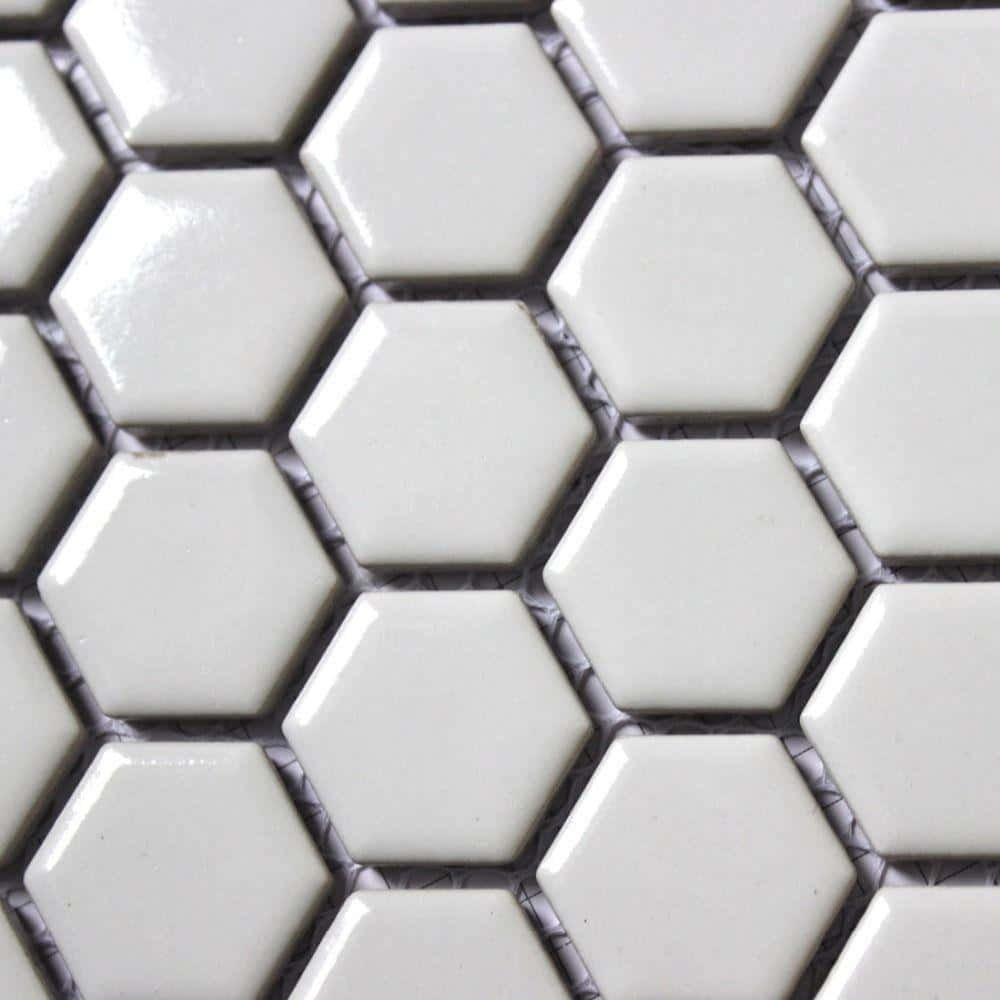 glossy white hexagonal tiles, dark grout lines, geometric pattern, SD Desktop Wallpaper