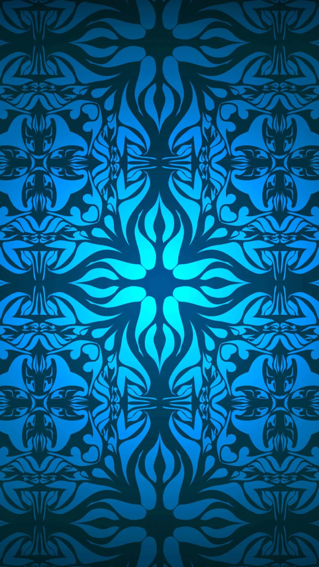 Ceramics, blue abstract pattern, glowing central motif, Full HD Phone Wallpaper