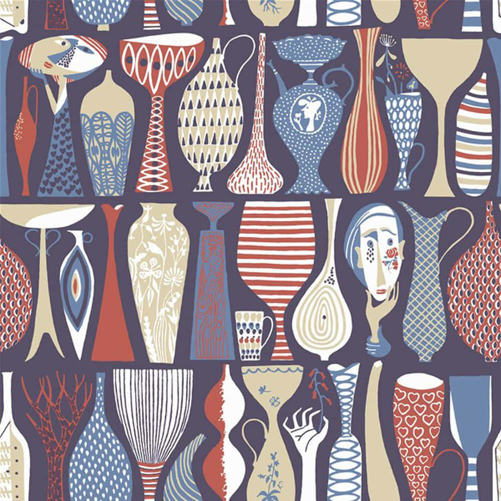 ceramics, sunflower design, red blue and cream, SD Desktop Wallpaper