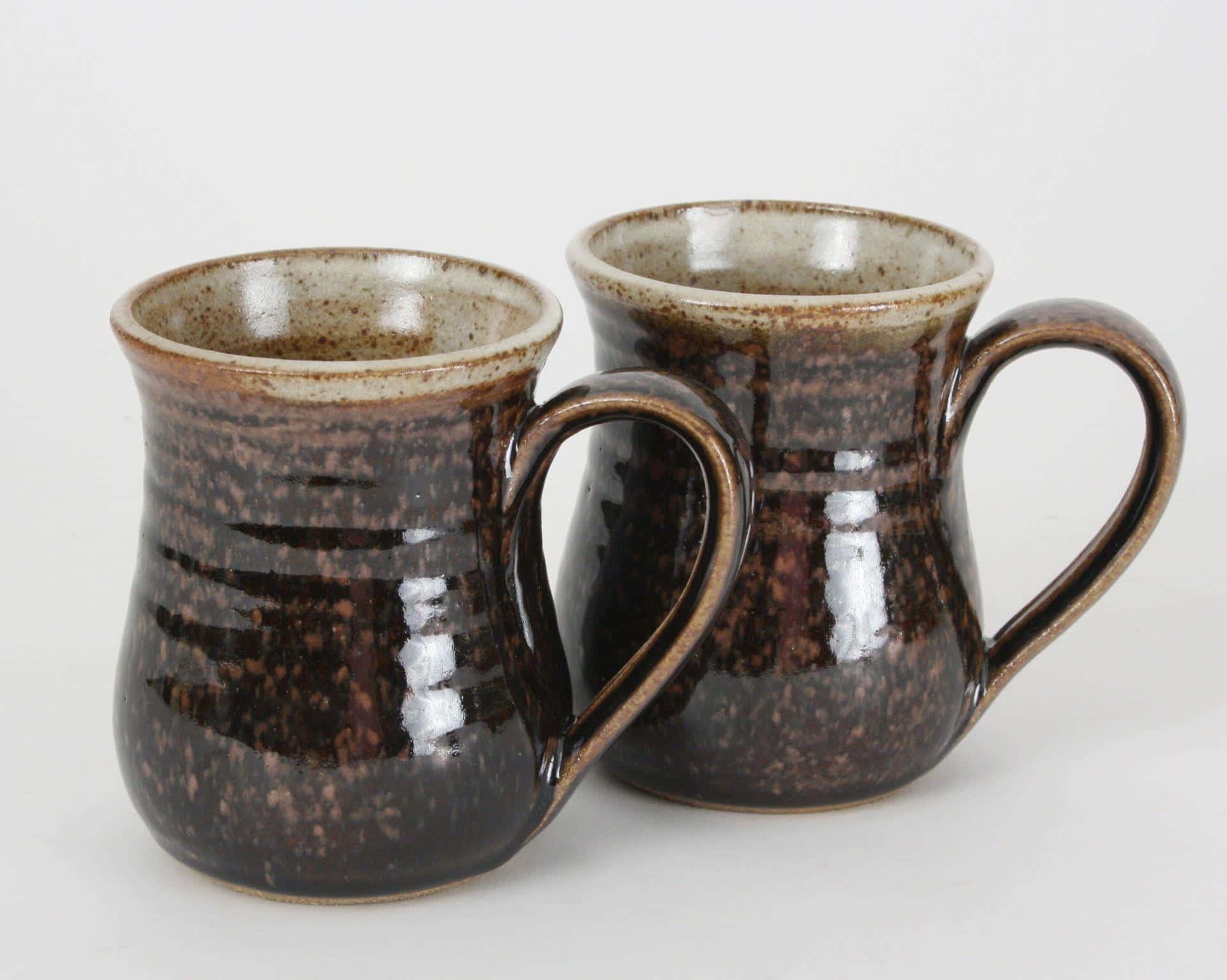Blue and Brown Ceramic Pottery, speckled brown glaze, curved handles, Full HD Desktop Wallpaper