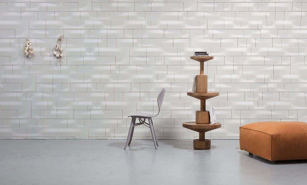 Ceramics, white tiled wall, gray chair, SD Desktop Wallpaper